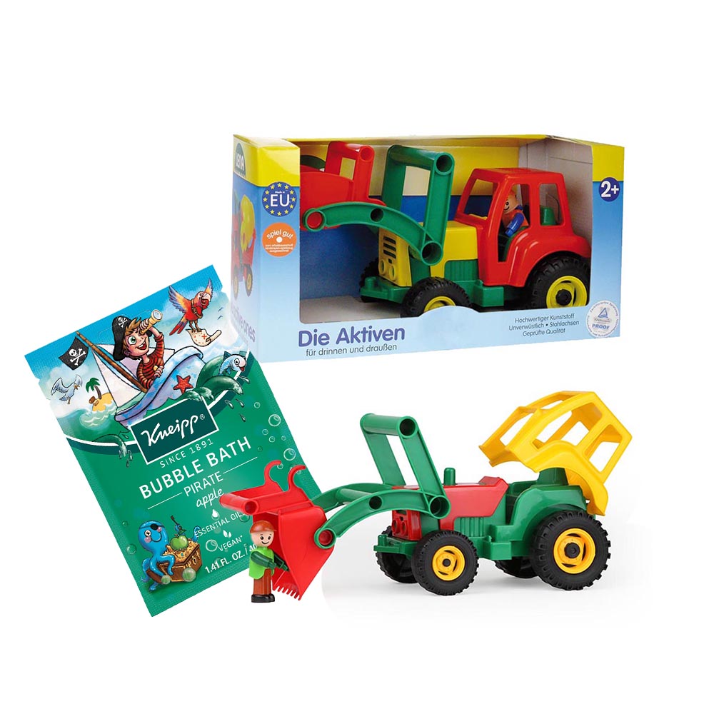 Lena Toy Tractor and Shovel with Toy Figure + Kneipp Kids Bubble Bath (40ml)