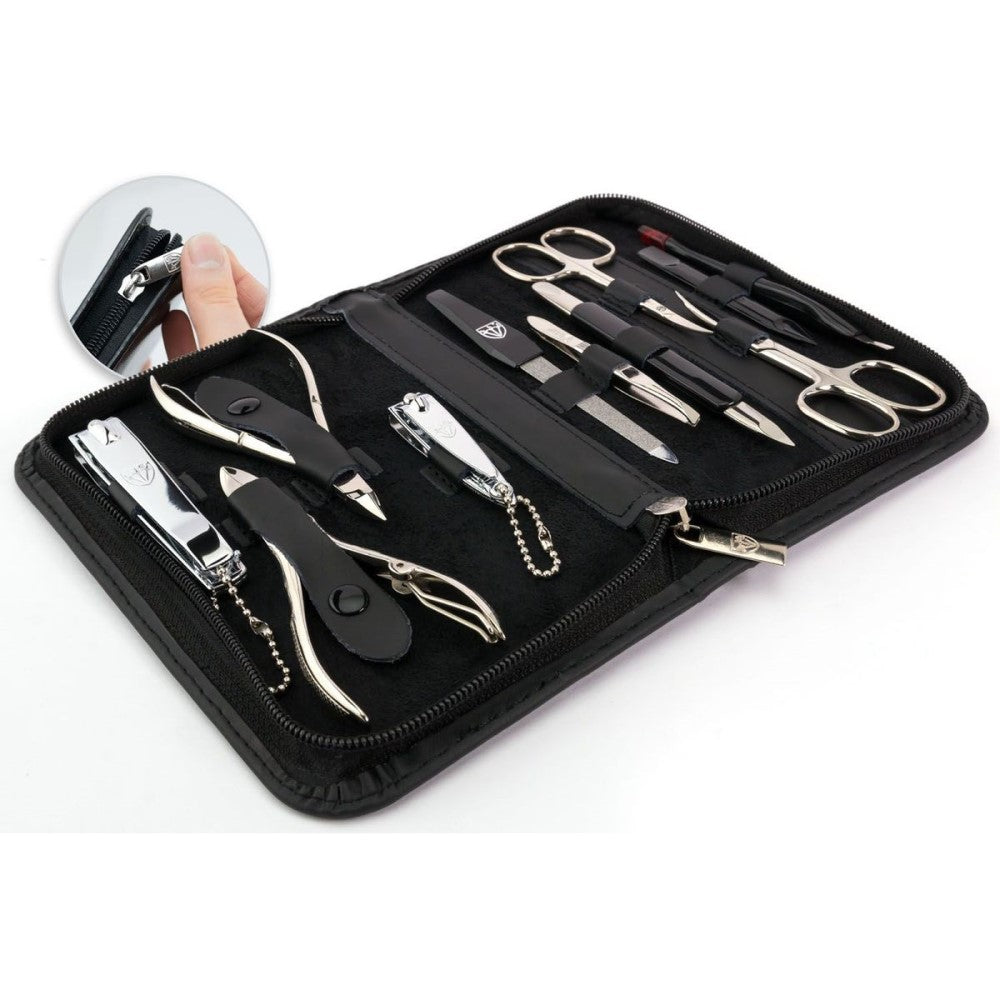 Kellermann 3 Swords Manicure Set: 11 Extra-Fine Quality Steel Tools in a Black Genuine Leather Case L 7871 FN