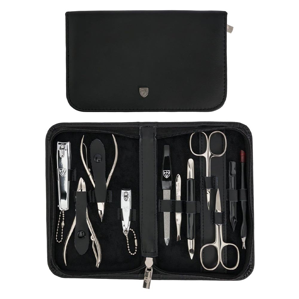 Kellermann 3 Swords Manicure Set: 11 Extra-Fine Quality Steel Tools in a Black Genuine Leather Case L 7871 FN
