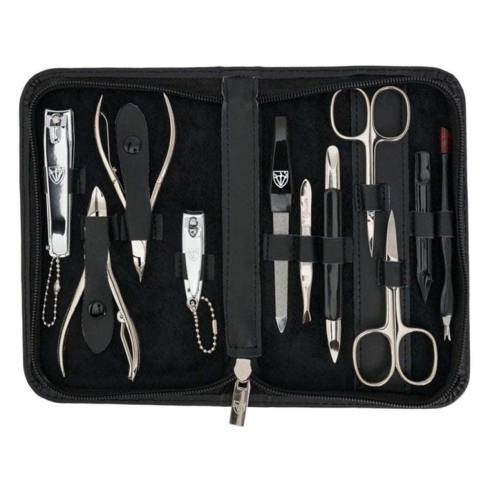 Kellermann 3 Swords Manicure Set: 11 Extra-Fine Quality Steel Tools in a Black Genuine Leather Case L 7871 FN