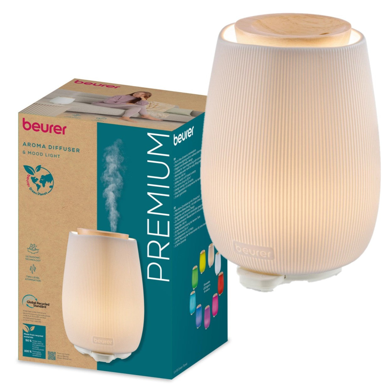 Beurer LA 45 Aroma Diffuser | Ultrasonic Mist, 9-Colour LED Lights | Aromatherapy, Essential Oils & Home Scenting | Rooms to 20m²