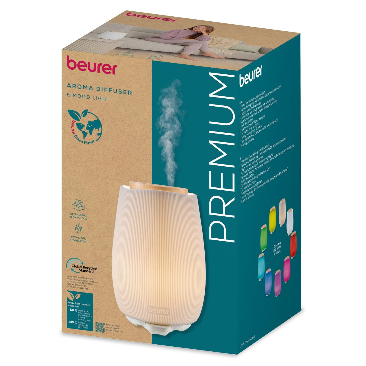 Beurer LA 45 Aroma Diffuser | Ultrasonic Mist, 9-Colour LED Lights | Aromatherapy, Essential Oils & Home Scenting | Rooms to 20m²