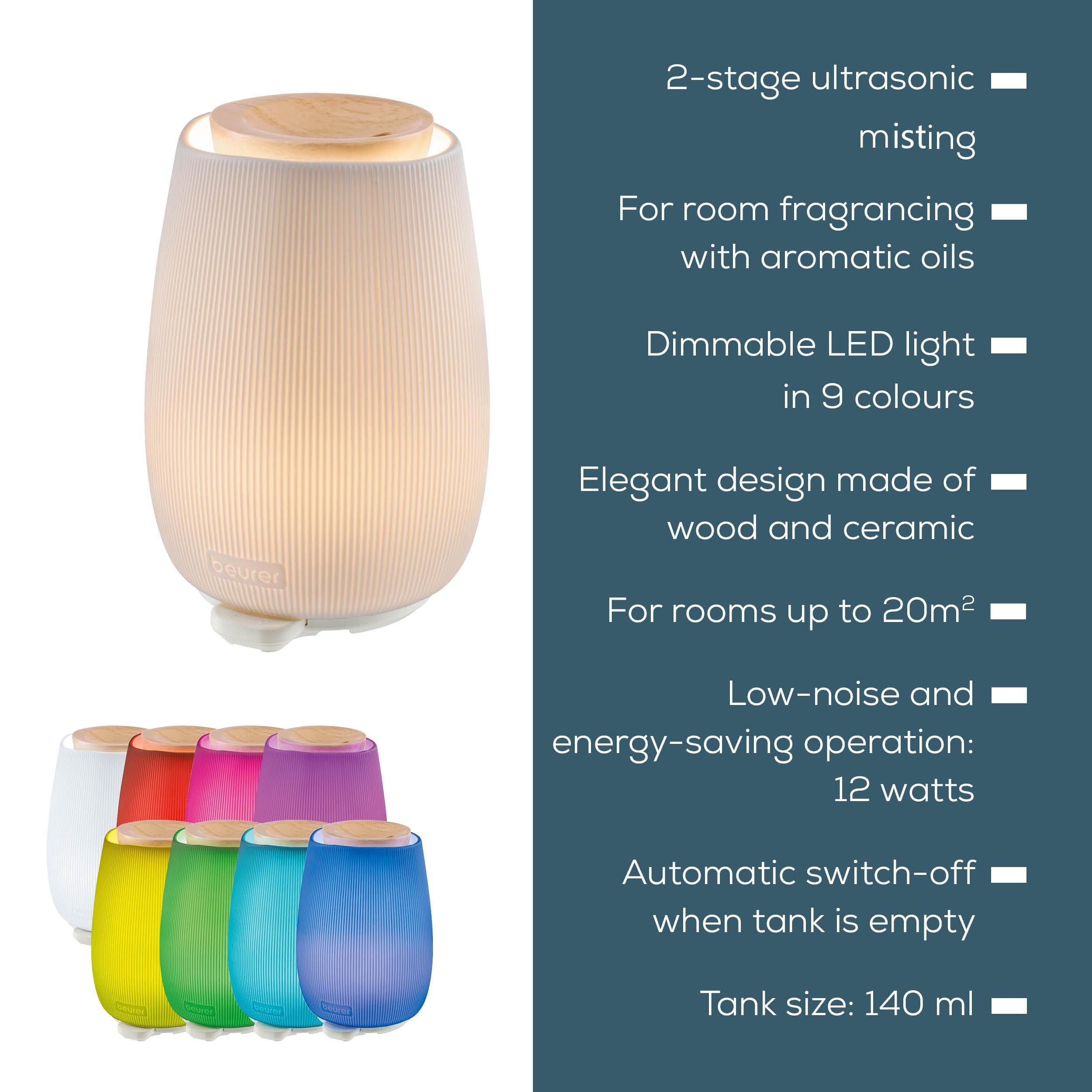 Beurer LA 45 Aroma Diffuser | Ultrasonic Mist, 9-Colour LED Lights | Aromatherapy, Essential Oils & Home Scenting | Rooms to 20m²