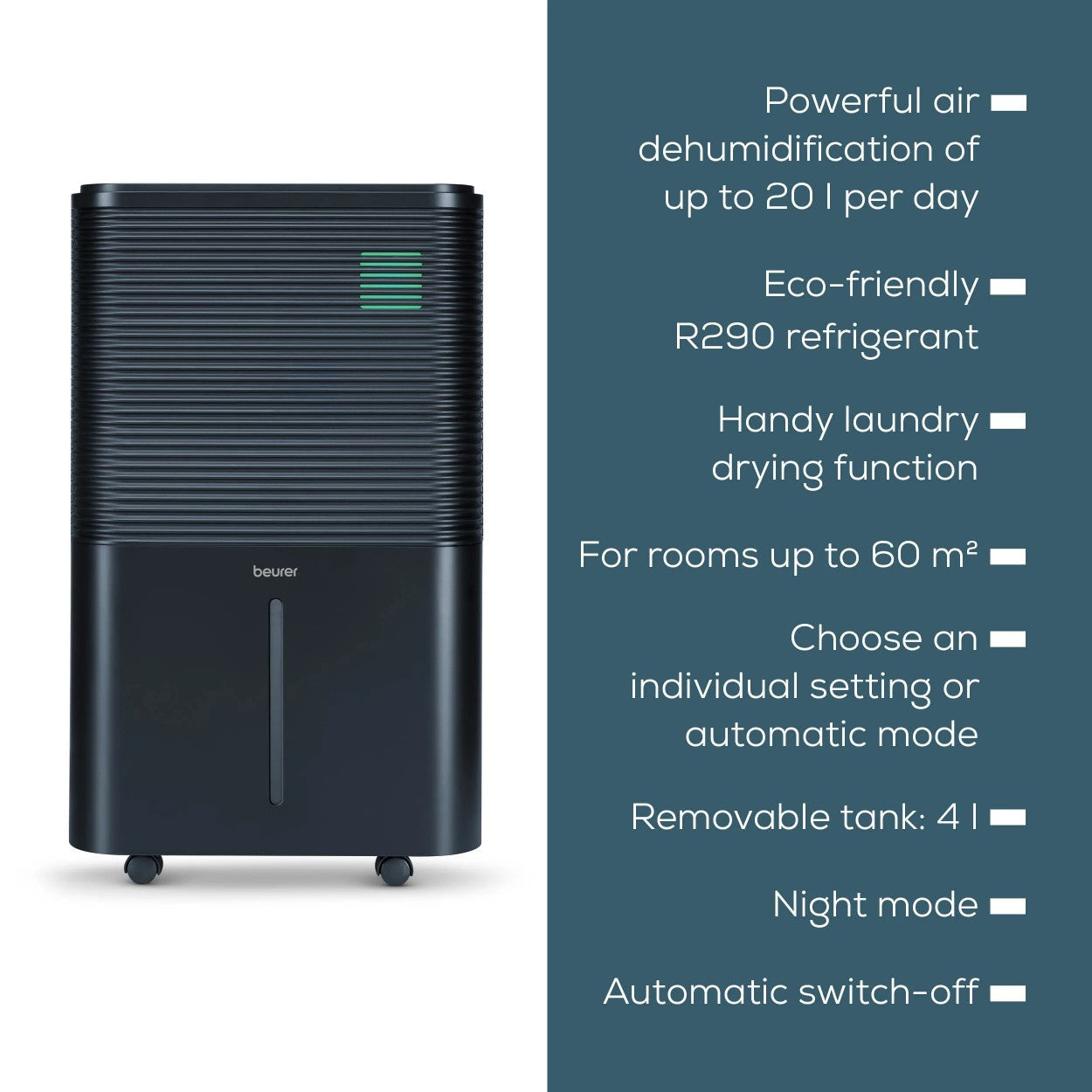 Beurer LE 250 Air Dehumidifier Removes Excess Moisture to Prevent Mould, Condensation & Musty Odours. For Rooms up to 60m²