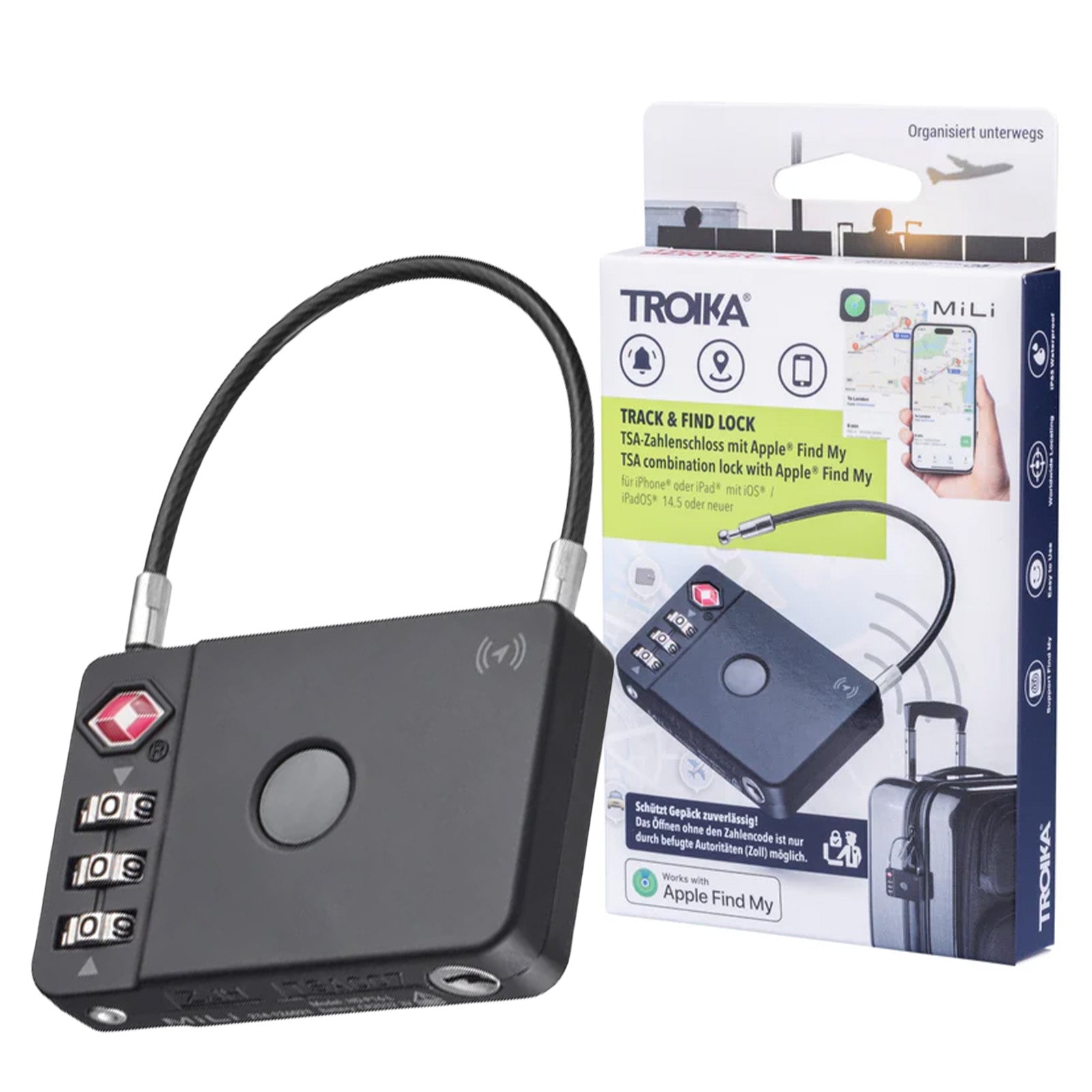 TROIKA Germany Apple Find My TSA Luggage Lock | Anti-Theft Travel Lock