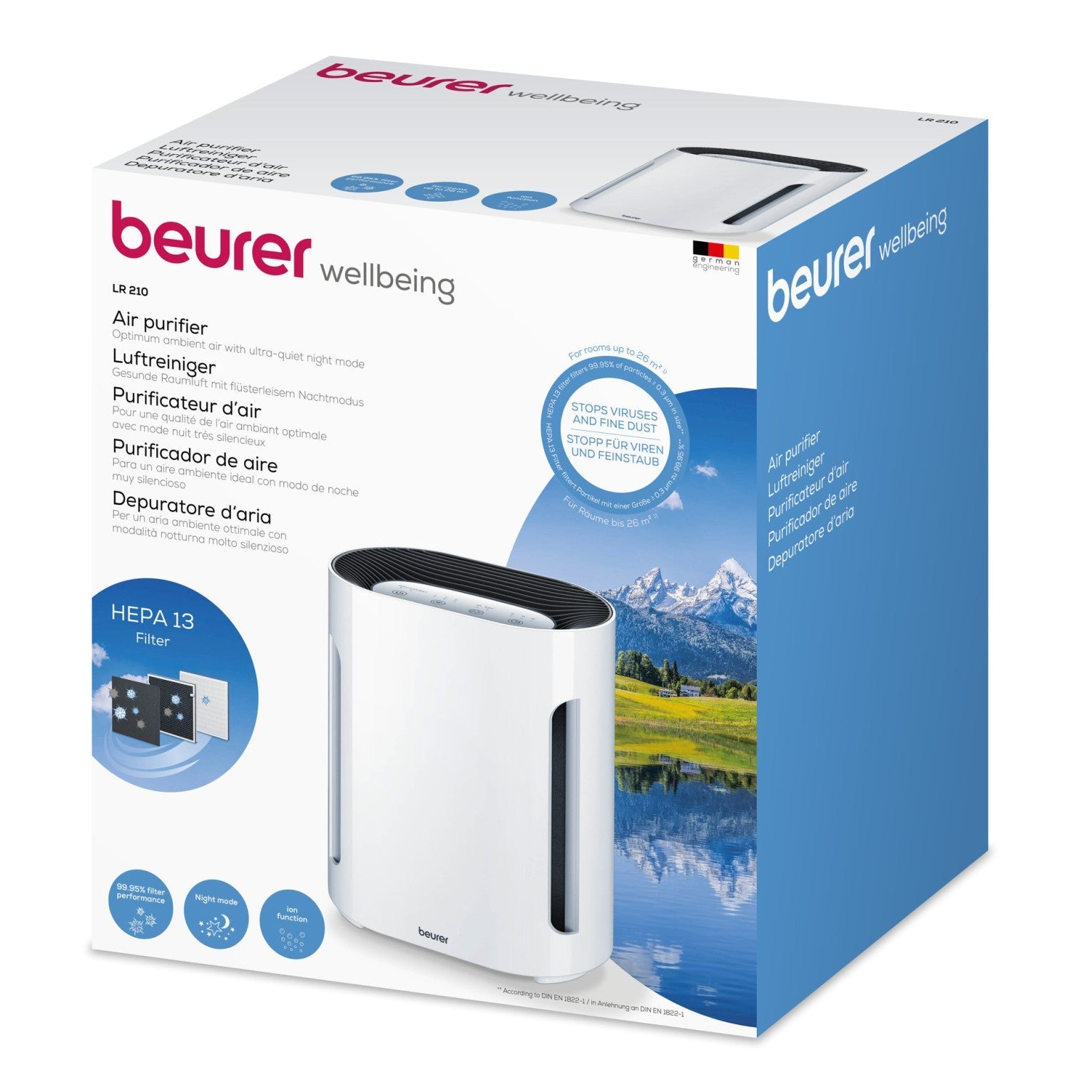 Beurer Germany LR 210 Air Purifier: 99.95% Cleaner Air for Allergy Sufferers. For Rooms up to 26m2