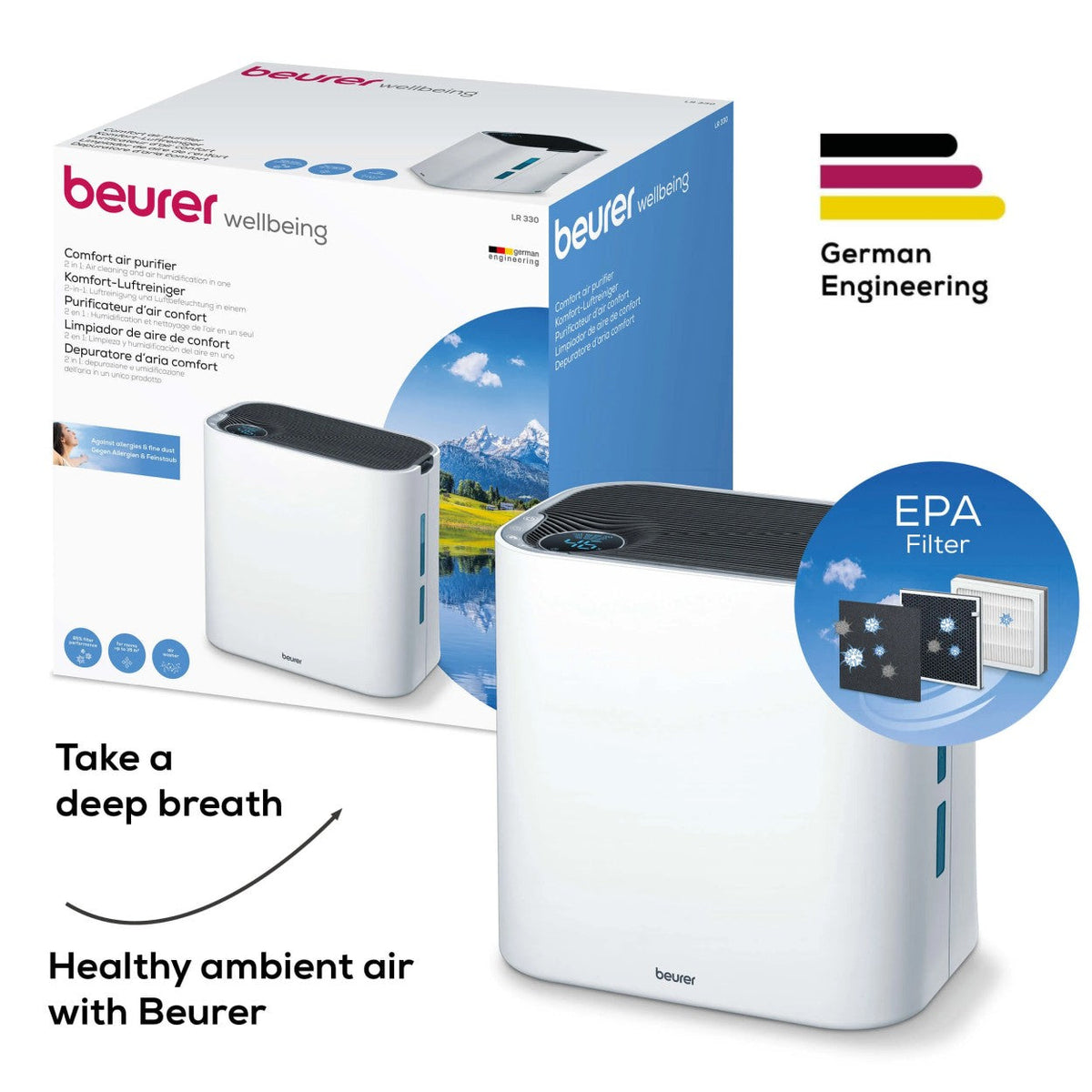 Beurer LR 330 2-in-1 Air Purifier & Humidifier | Filter Allergens, Dust, Pollen, Pet Hair & More | For Rooms Up To 35m²