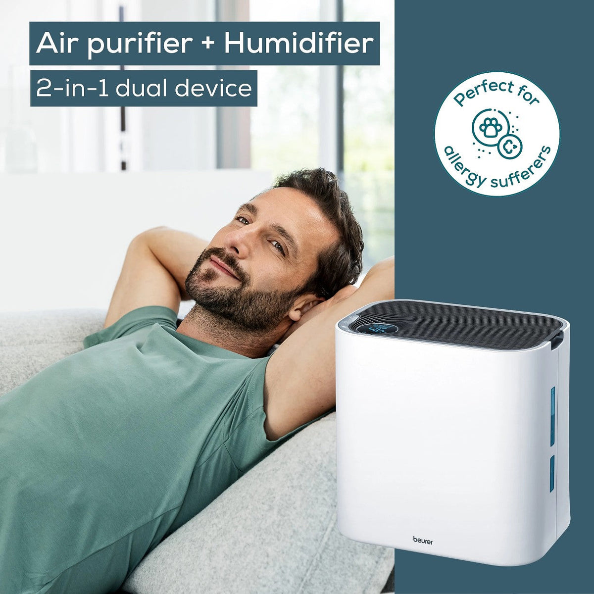 Beurer LR 330 2-in-1 Air Purifier & Humidifier | Filter Allergens, Dust, Pollen, Pet Hair & More | For Rooms Up To 35m²