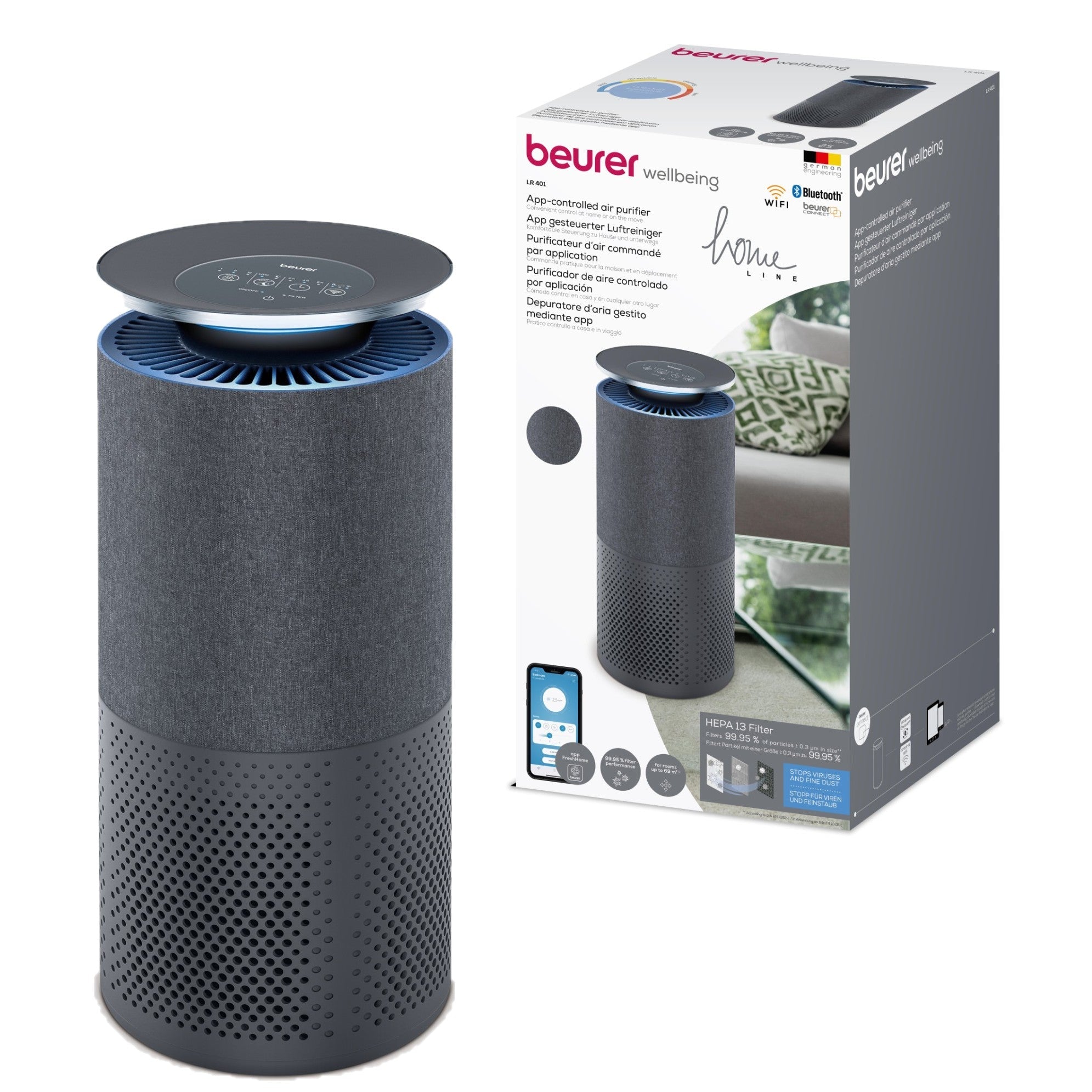 Beurer Germany LR 401 App Controlled Air Purifier with Smart Sensor: 99% Cleaner Air for Allergy Sufferers