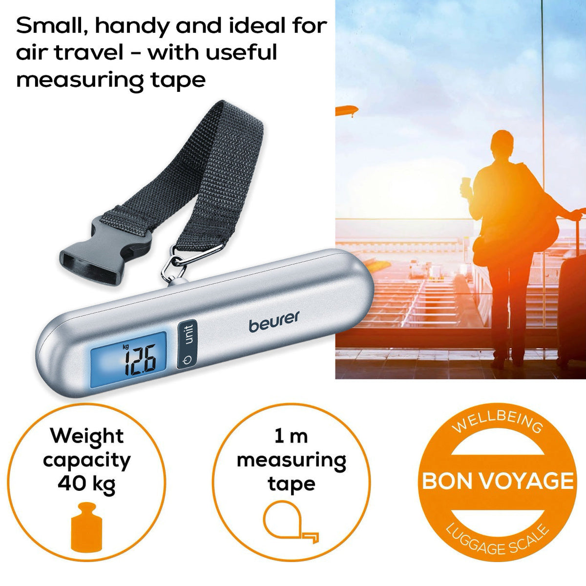 Beurer LS 06 Luggage Scale with Integrated Tape Measure | Small & Portable | Fits in Your Handbag | 40kg Capacity | 10g Precision