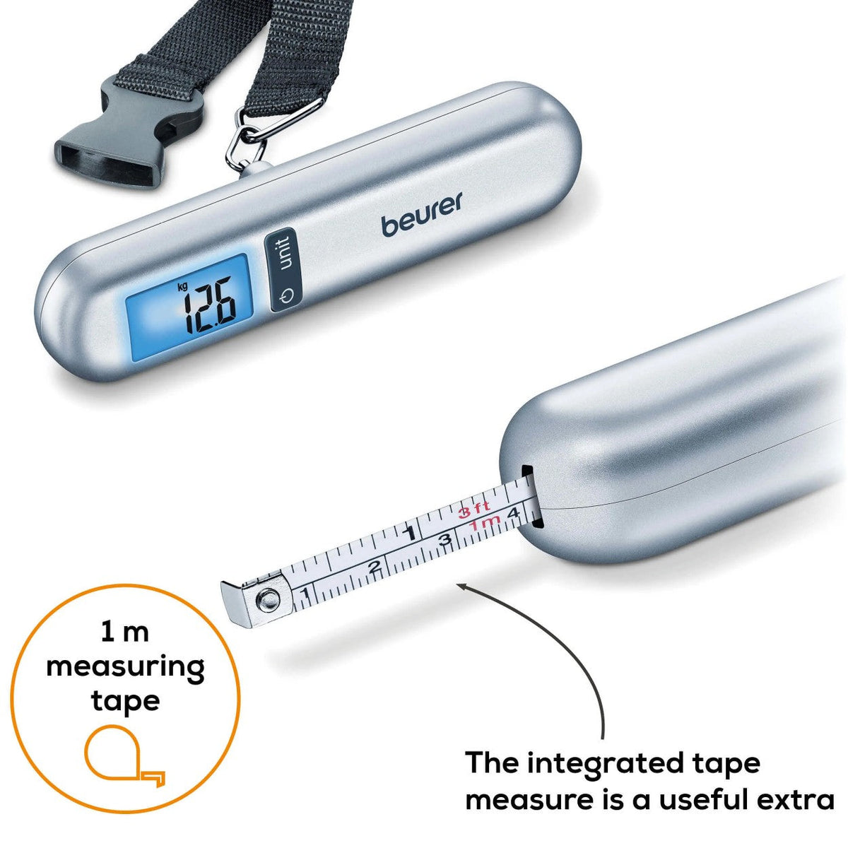 Beurer LS 06 Luggage Scale with Integrated Tape Measure | Small & Portable | Fits in Your Handbag | 40kg Capacity | 10g Precision