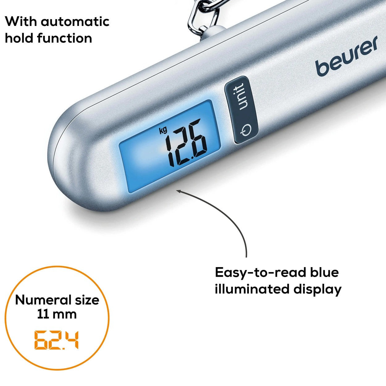 Beurer LS 06 Luggage Scale with Integrated Tape Measure | Small & Portable | Fits in Your Handbag | 40kg Capacity | 10g Precision