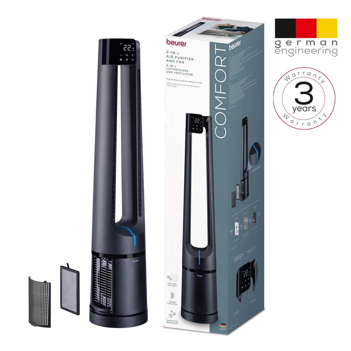 Beurer LV 500 Air Purifier & Cooling Fan | Filters Allergens & Cools | HEPA H13 Filter