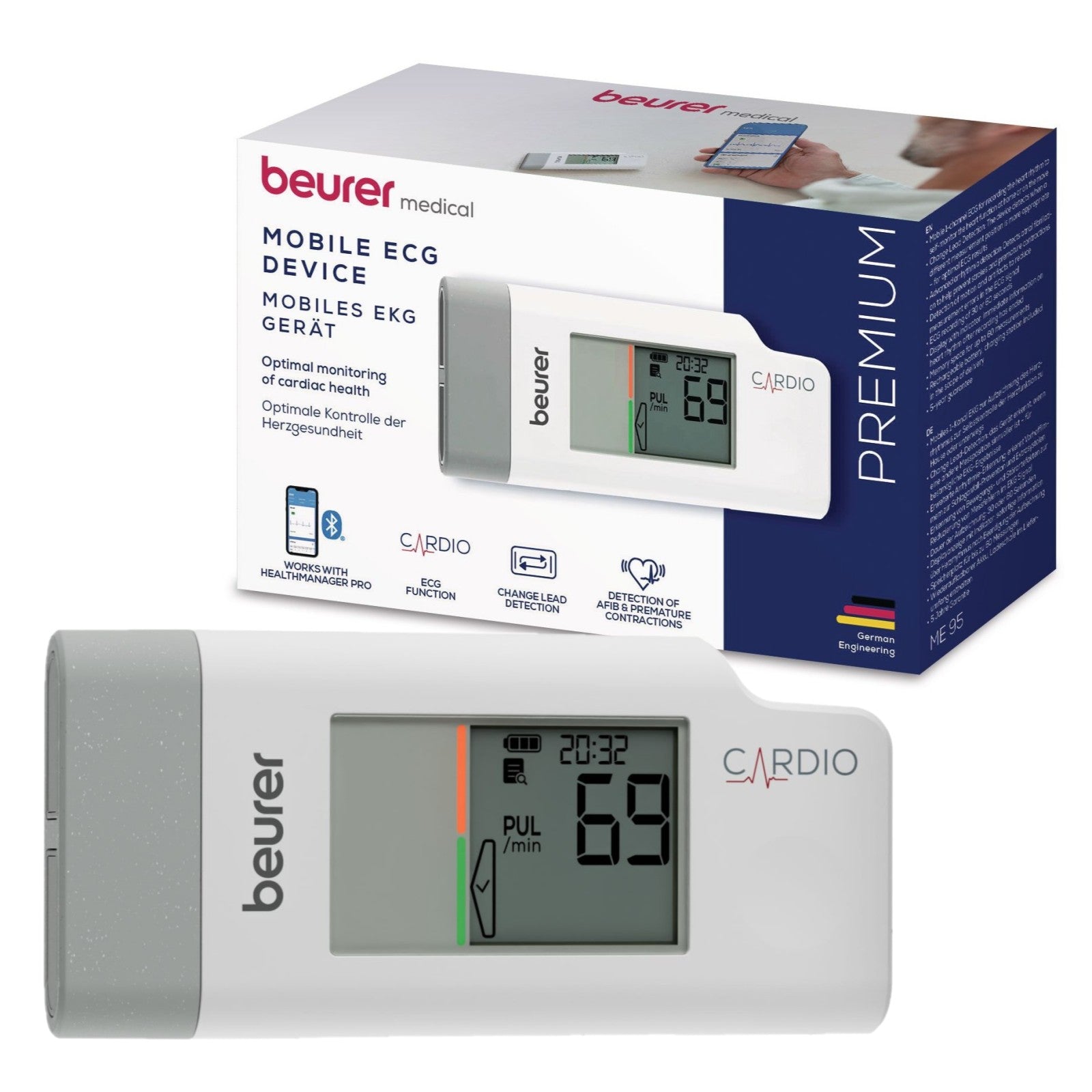 Beurer Germany ME 95 Mobile ECG Device | Reliable Heart Rhythm Monitoring | Rechargeable | Compact for At Home & On-the-Go