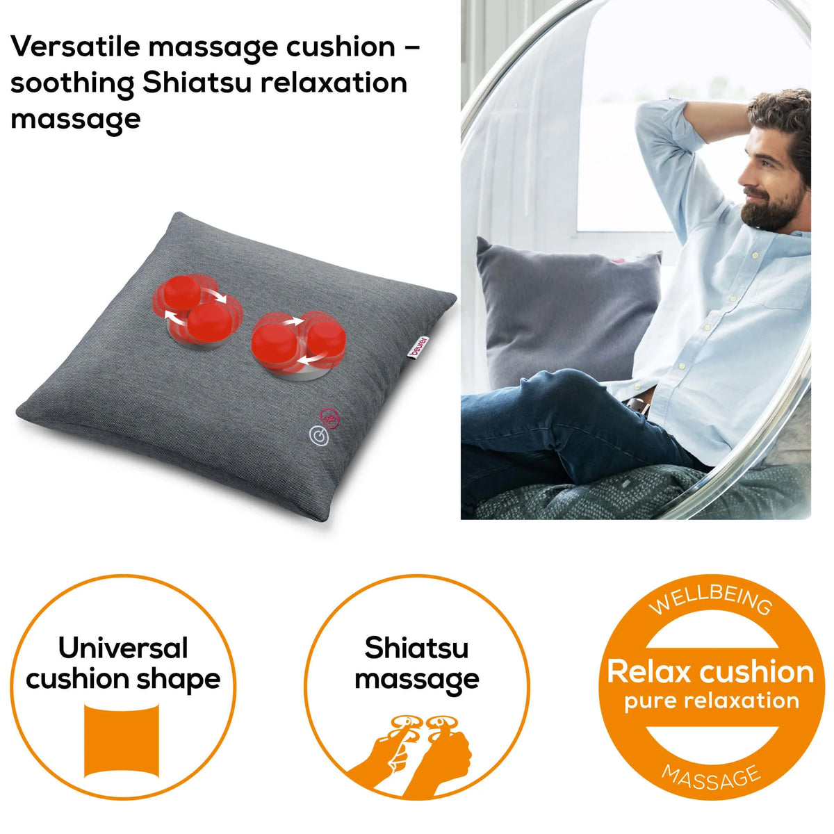 Beurer Germany MG 135 Shiatsu Massage Cushion with Optional Heat Function: Relax & Regenerate