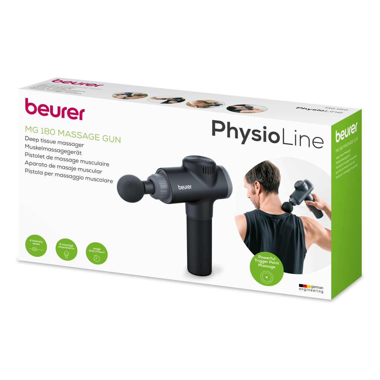 Beurer MG 180 Rechargeable Massage Gun with 6 Attachments: Targeted Deep-Tissue Muscle Massager