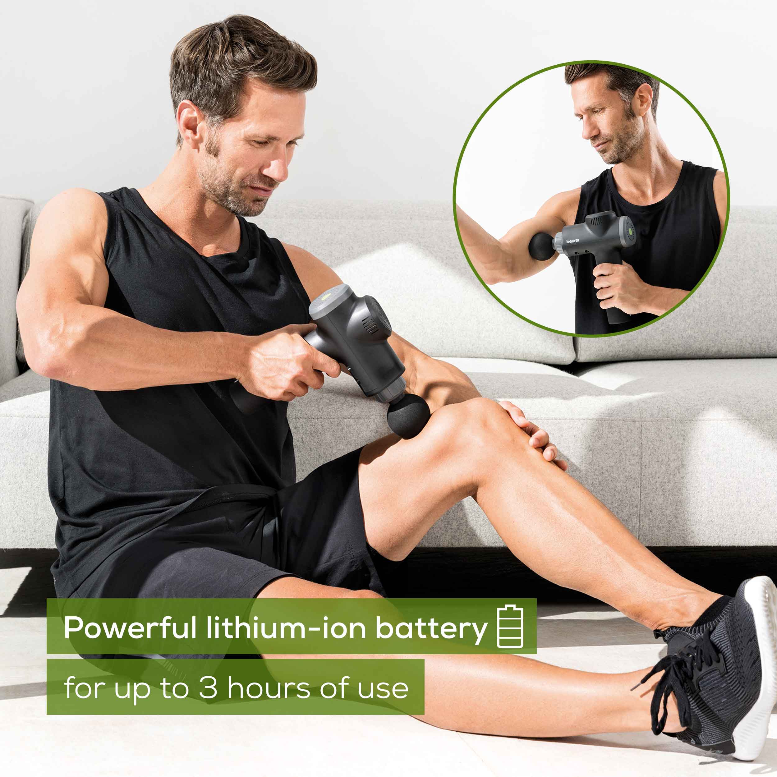 Beurer MG 180 Rechargeable Massage Gun with 6 Attachments: Targeted Deep-Tissue Muscle Massager