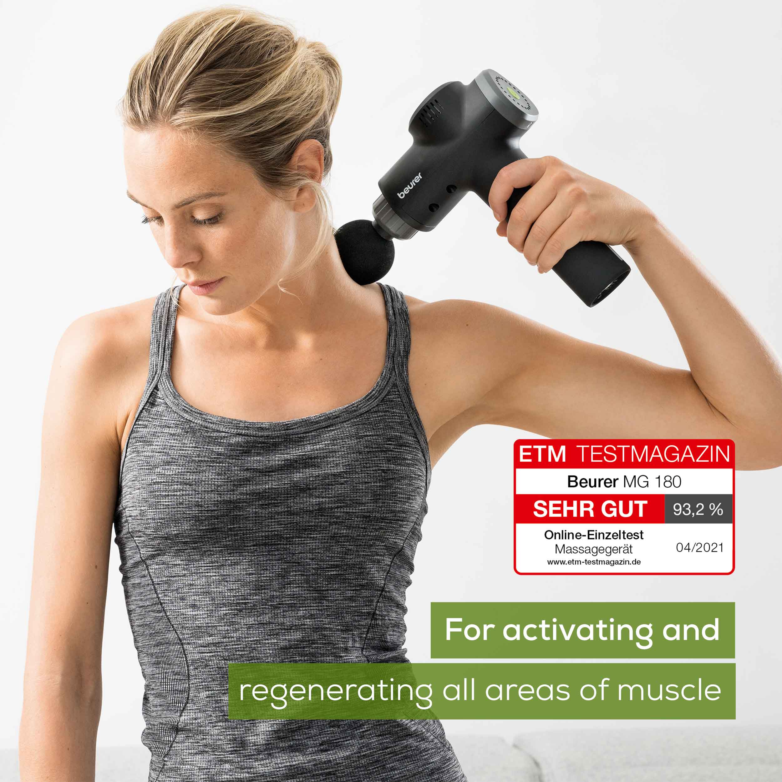 Beurer MG 180 Rechargeable Massage Gun with 6 Attachments: Targeted Deep-Tissue Muscle Massager