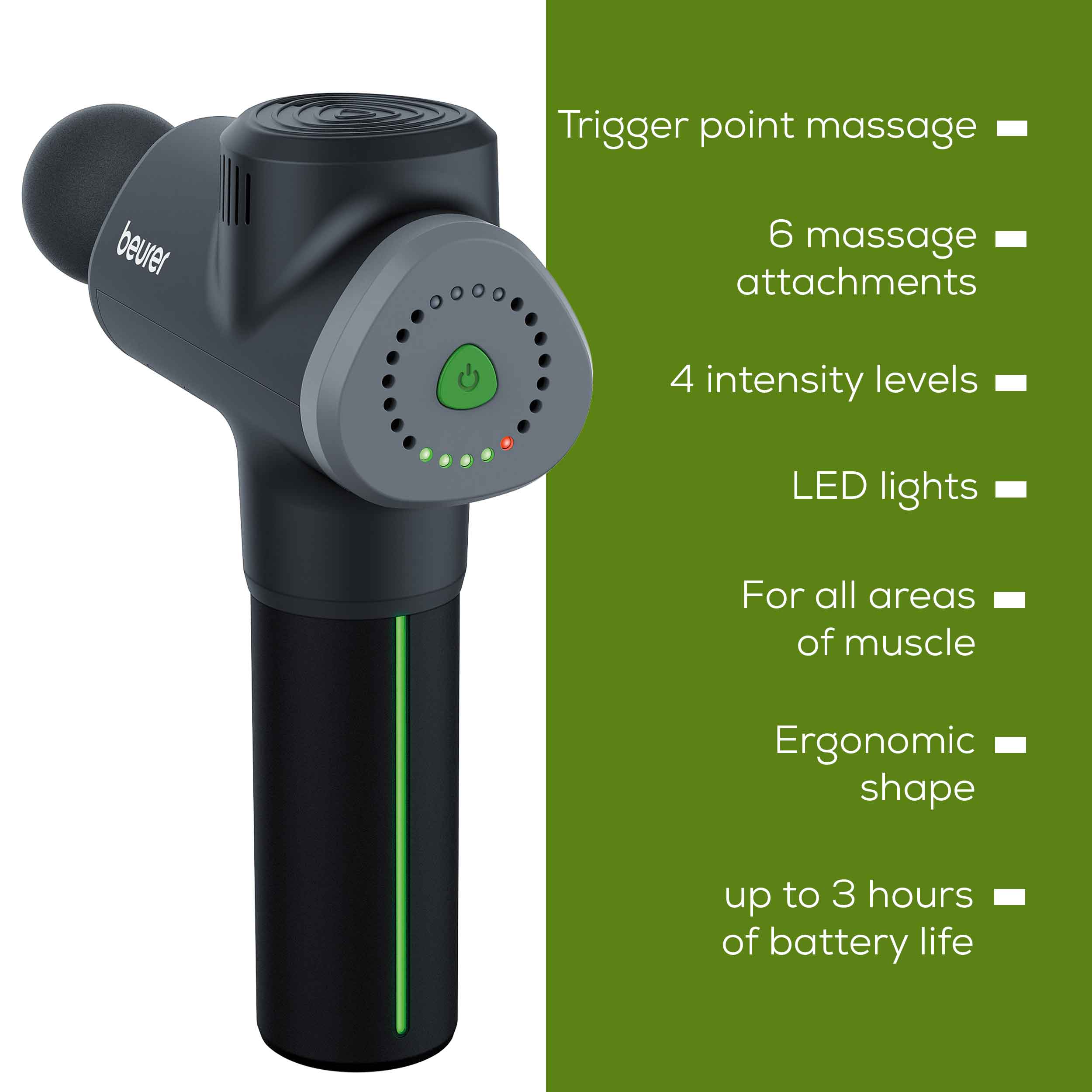 Beurer MG 180 Rechargeable Massage Gun with 6 Attachments: Targeted Deep-Tissue Muscle Massager