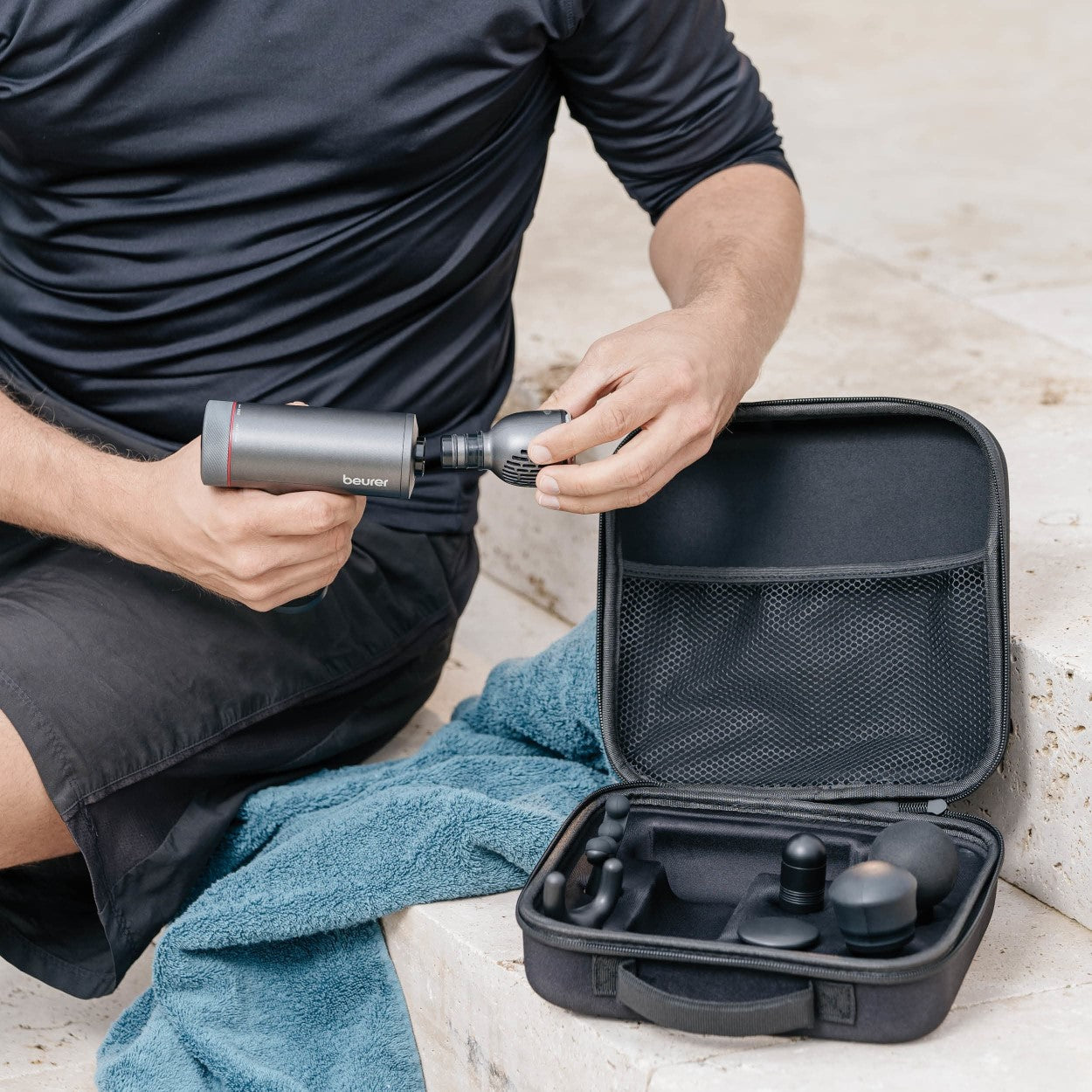 Beurer MG 195 Massage Gun: Hot & Cold Trigger Point Massage, 9 Intensities, 7 Attachments