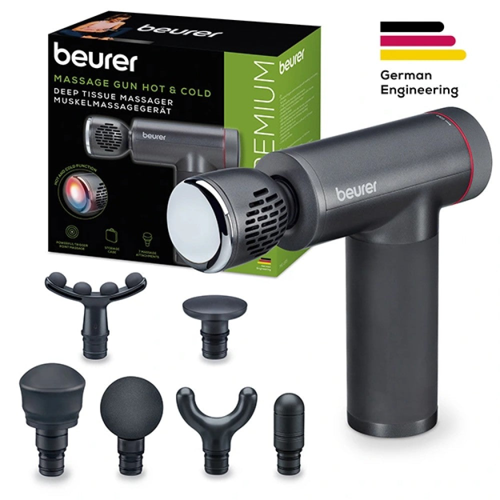 Beurer MG 195 Massage Gun: Hot & Cold Trigger Point Massage, 9 Intensities, 7 Attachments
