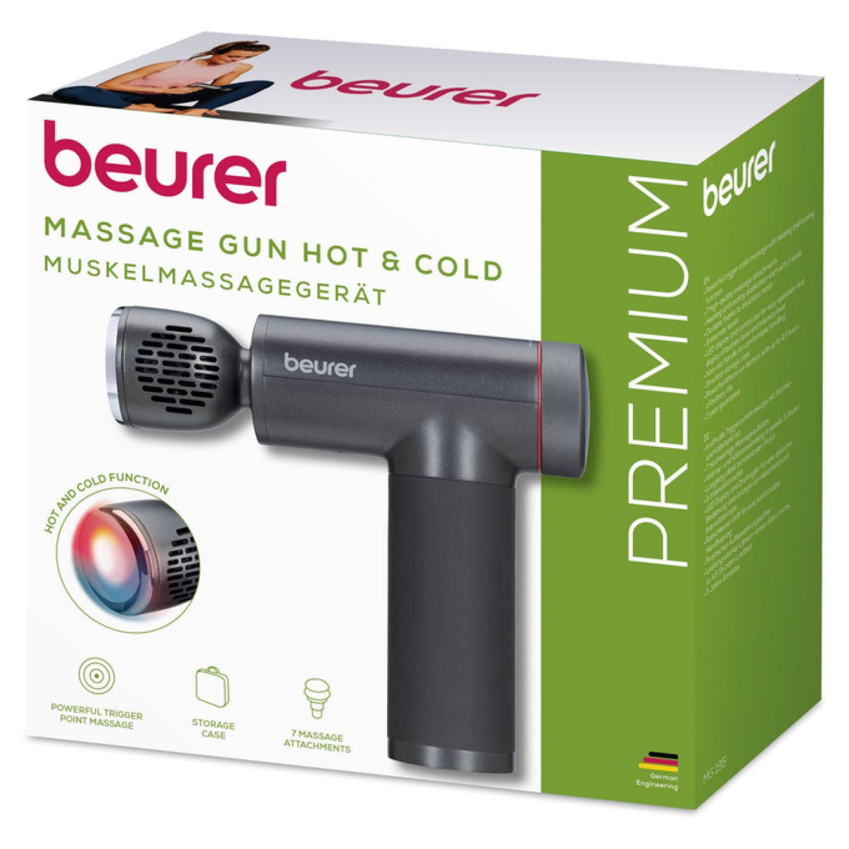 Beurer MG 195 Massage Gun: Hot & Cold Trigger Point Massage, 9 Intensities, 7 Attachments