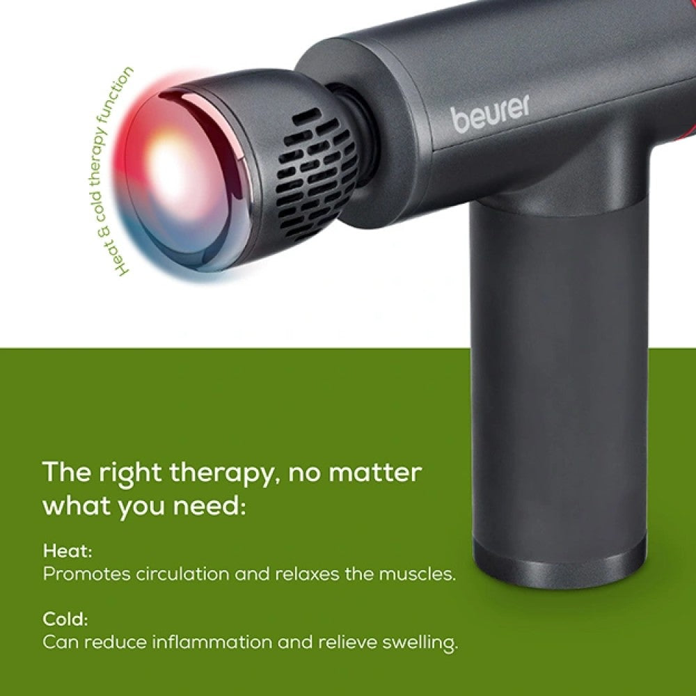 Beurer MG 195 Massage Gun: Hot & Cold Trigger Point Massage, 9 Intensities, 7 Attachments