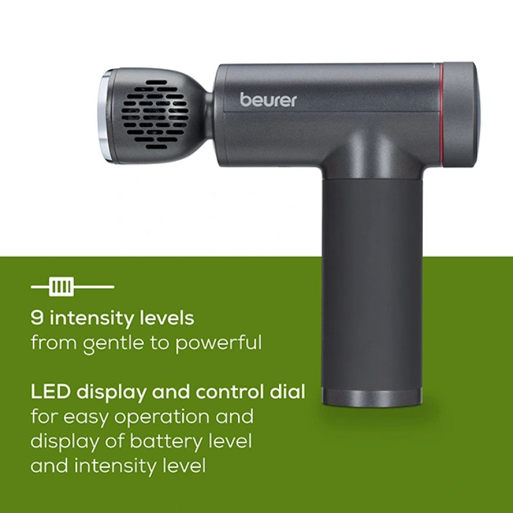 Beurer MG 195 Massage Gun: Hot & Cold Trigger Point Massage, 9 Intensities, 7 Attachments