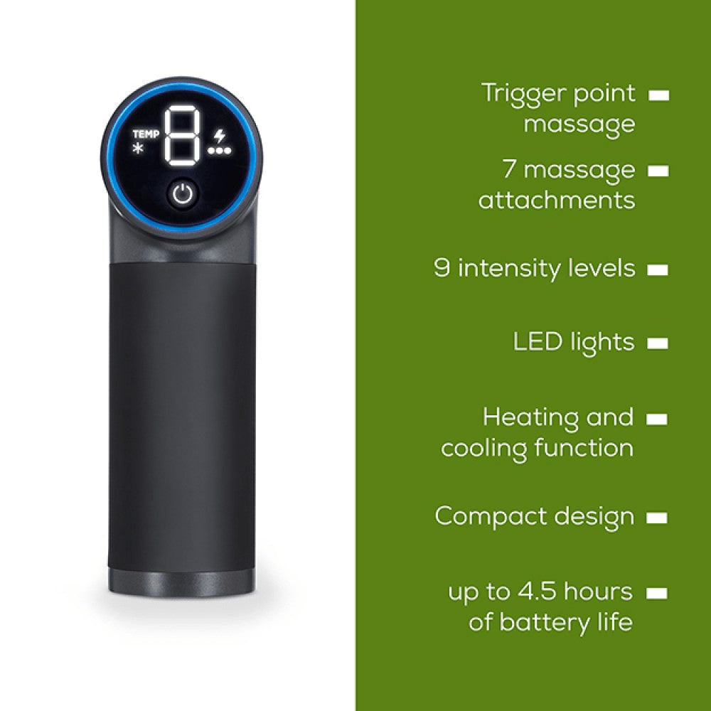 Beurer MG 195 Massage Gun: Hot & Cold Trigger Point Massage, 9 Intensities, 7 Attachments
