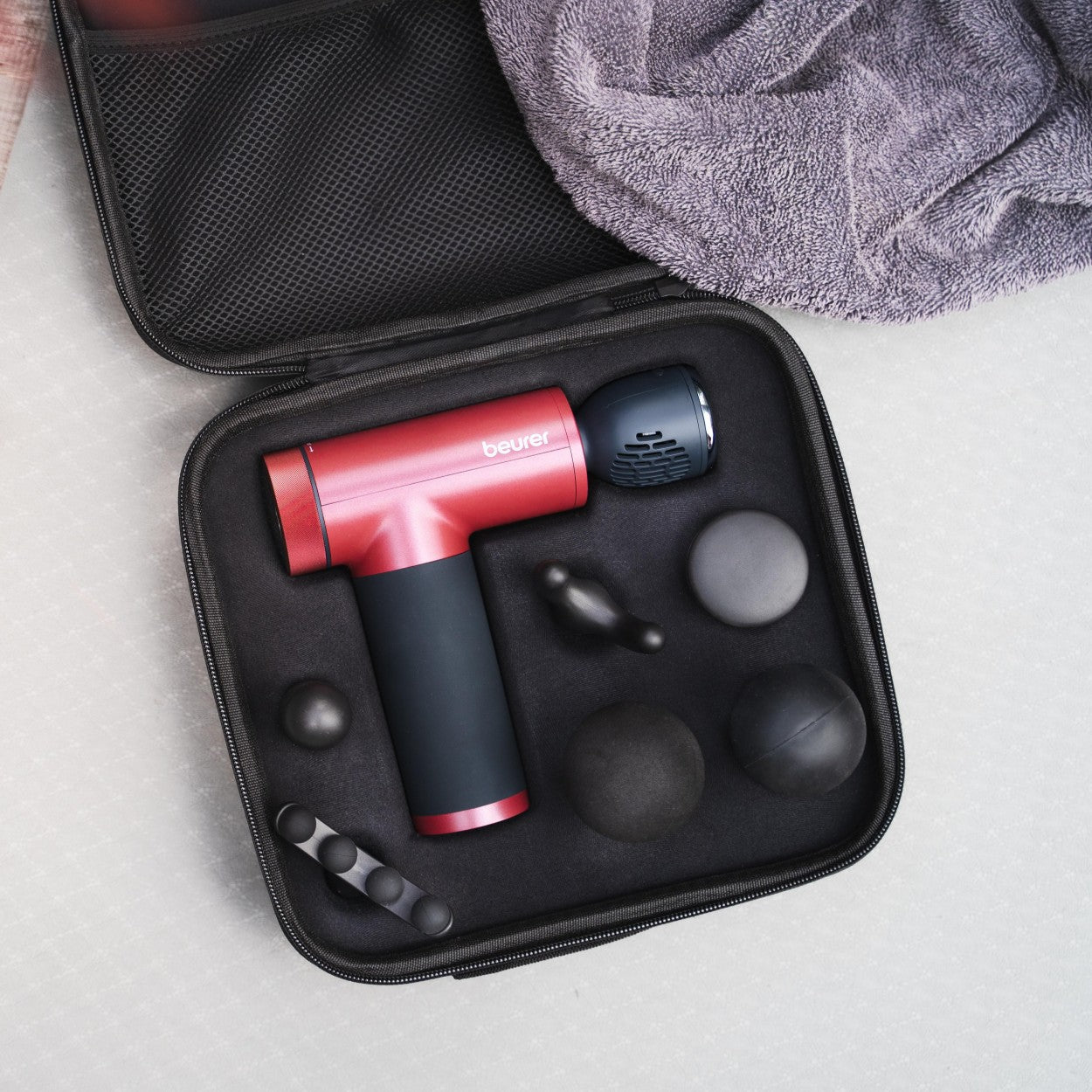 Beurer MG 195 LE25 Massage Gun | Hot & Cold Trigger Point Massage | 7 Attachments | 9 Modes | USB Rechargeable