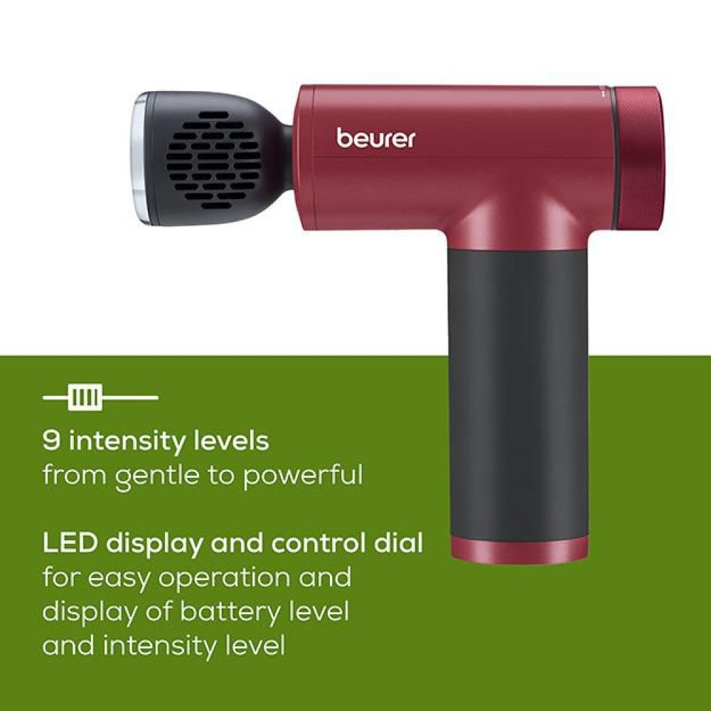 Beurer MG 195 LE25 Massage Gun | Hot & Cold Trigger Point Massage | 7 Attachments | 9 Modes | USB Rechargeable