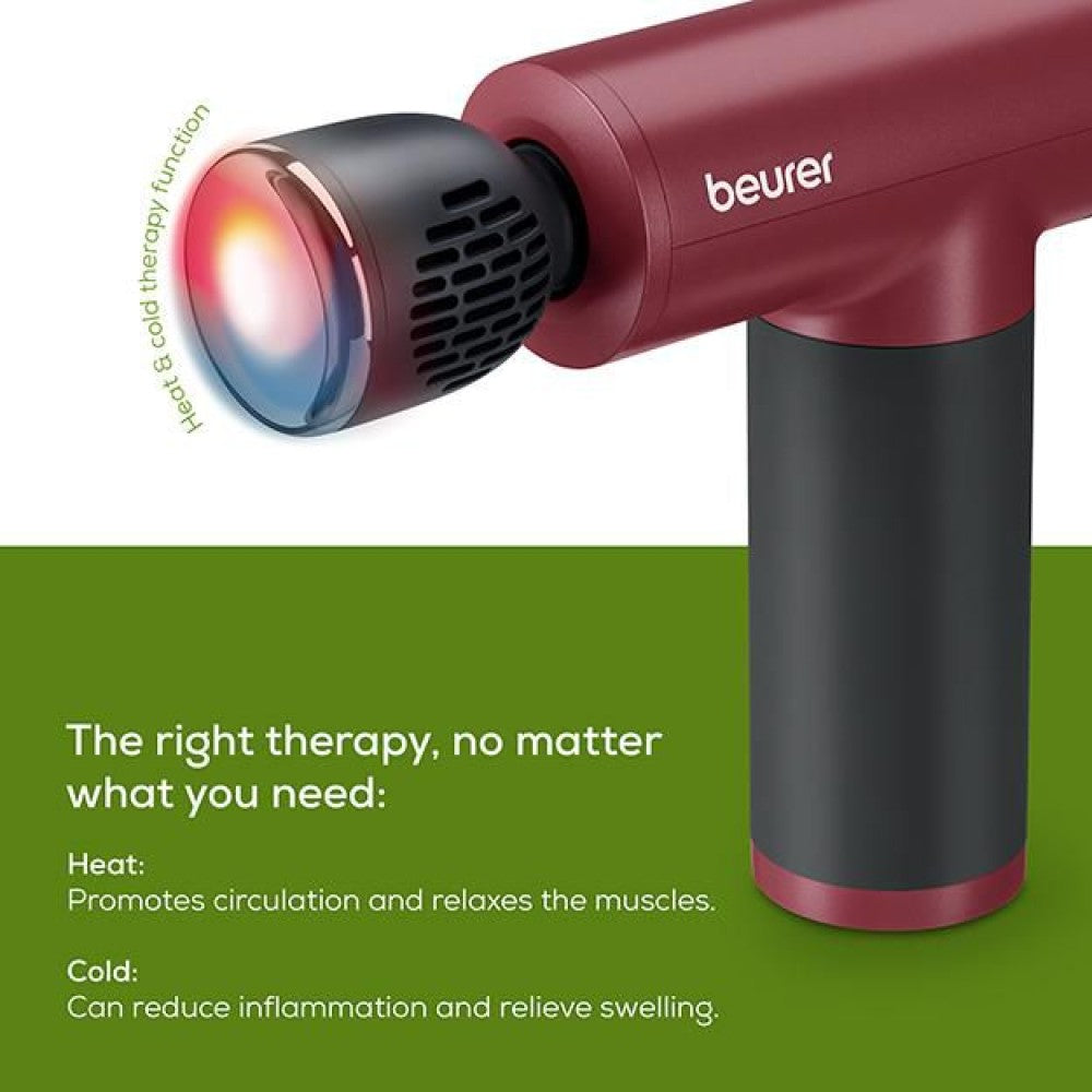 Beurer MG 195 LE25 Massage Gun | Hot & Cold Trigger Point Massage | 7 Attachments | 9 Modes | USB Rechargeable