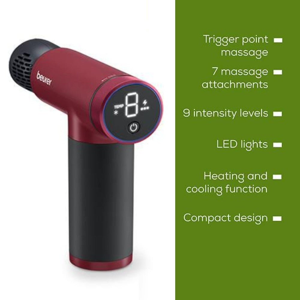 Beurer MG 195 LE25 Massage Gun | Hot & Cold Trigger Point Massage | 7 Attachments | 9 Modes | USB Rechargeable