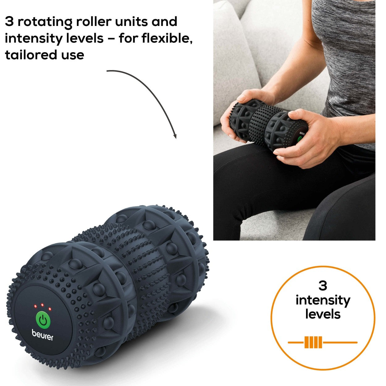 Beurer Massager MG 35 Vibrating Massage Roller | Deep Acting | USB Rechargeable | Targeted Trigger Point Massage | 3 Intensities