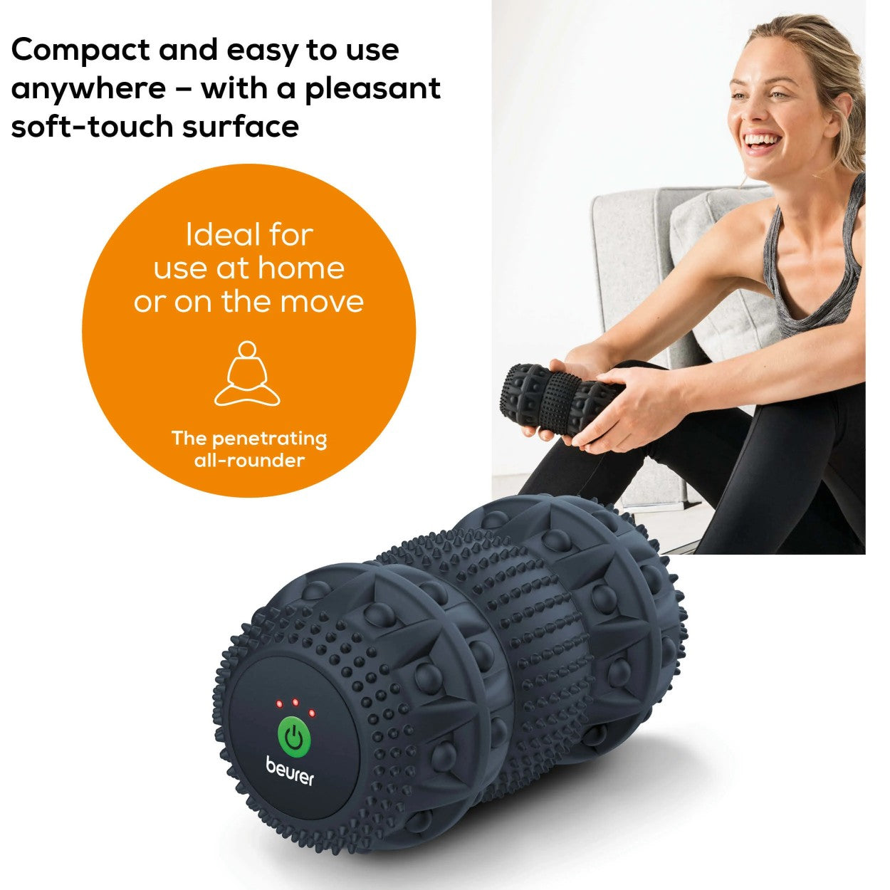 Beurer Massager MG 35 Vibrating Massage Roller | Deep Acting | USB Rechargeable | Targeted Trigger Point Massage | 3 Intensities