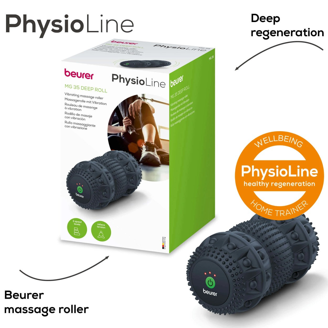 Beurer Massager MG 35 Vibrating Massage Roller | Deep Acting | USB Rechargeable | Targeted Trigger Point Massage | 3 Intensities