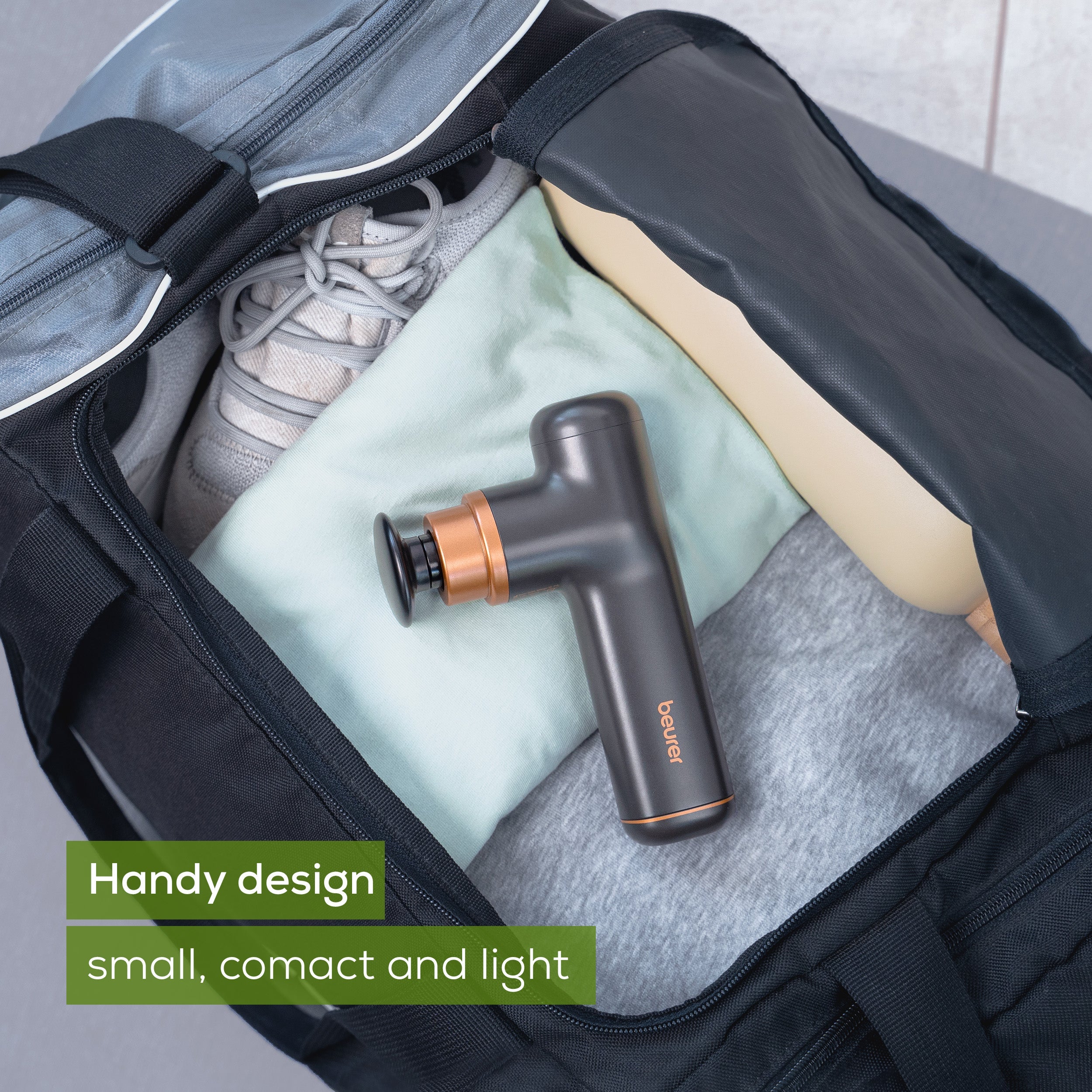 Beurer MG 79 Travel Massage Gun: Powerful Trigger-Point Massage for All Muscle Groups, Ideal for Sensitive Areas: Black & Bronze