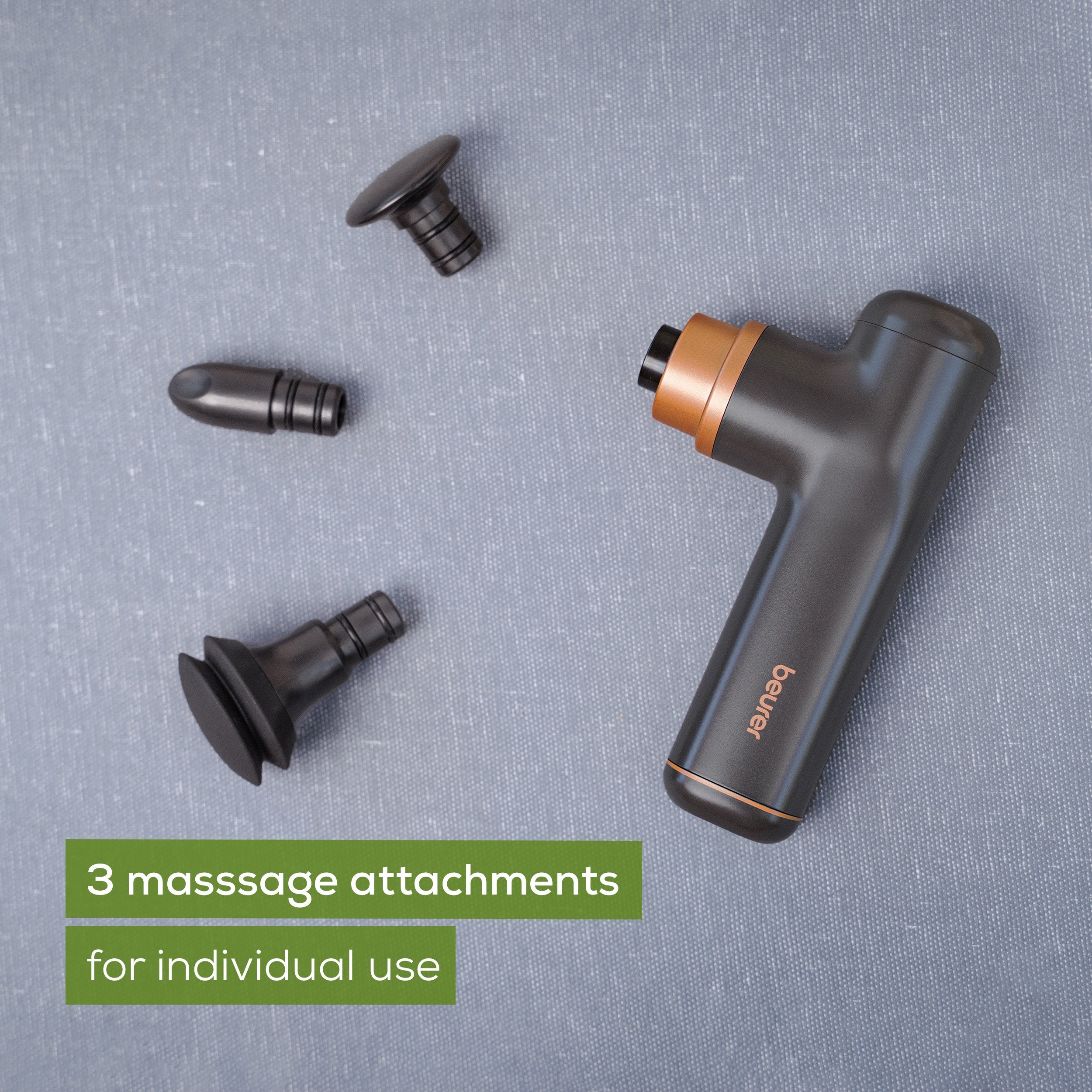 Beurer MG 79 Travel Massage Gun: Powerful Trigger-Point Massage for All Muscle Groups, Ideal for Sensitive Areas: Black & Bronze