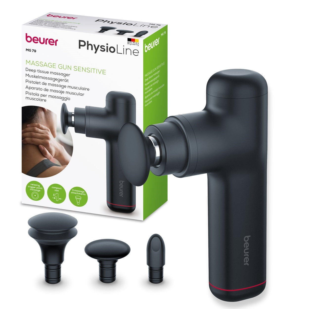Beurer MG 79 Travel Massage Gun: Powerful Trigger-Point Massage for All Muscle Groups, Ideal for Sensitive Areas