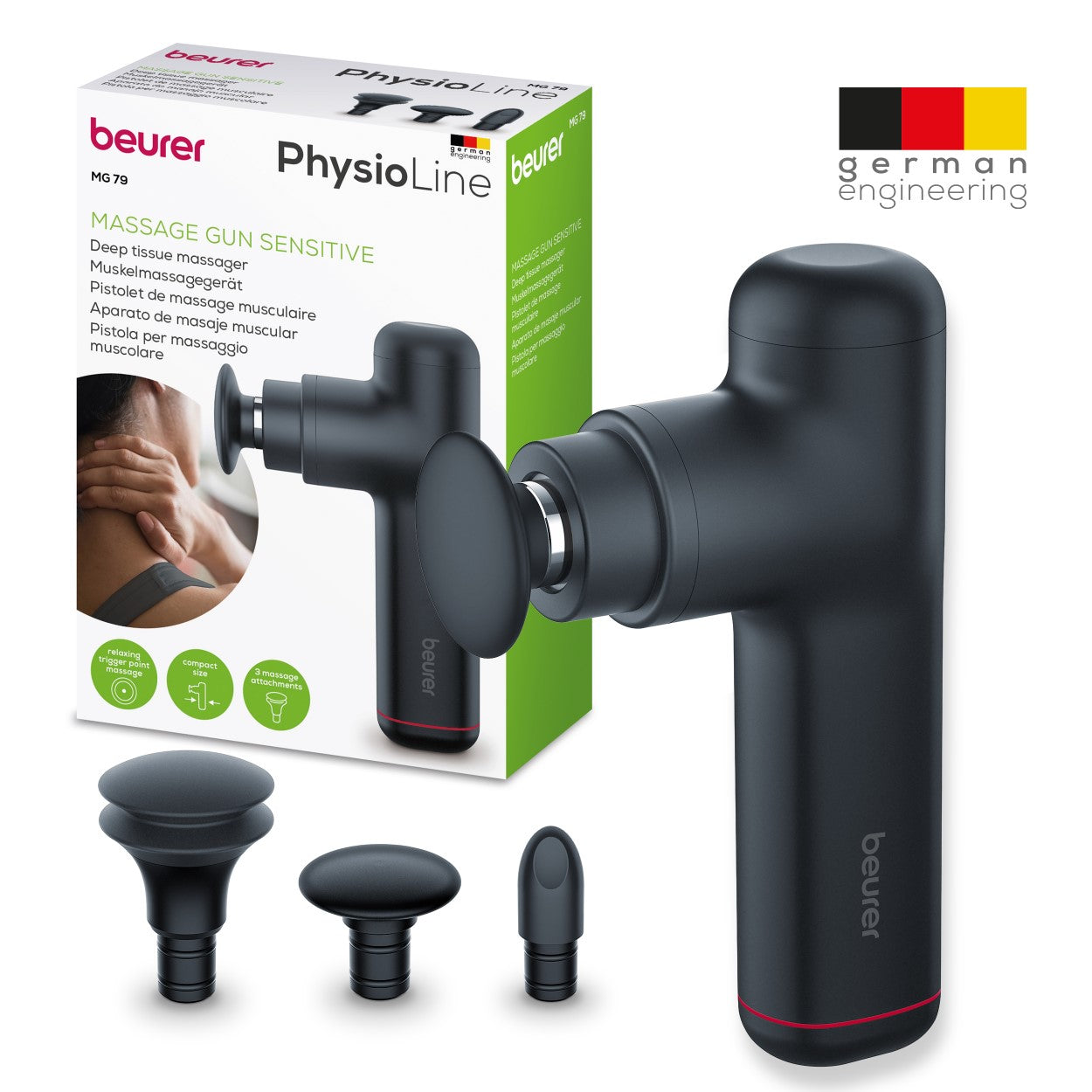 Beurer MG 79 Travel Massage Gun: Powerful Trigger-Point Massage for All Muscle Groups, Ideal for Sensitive Areas