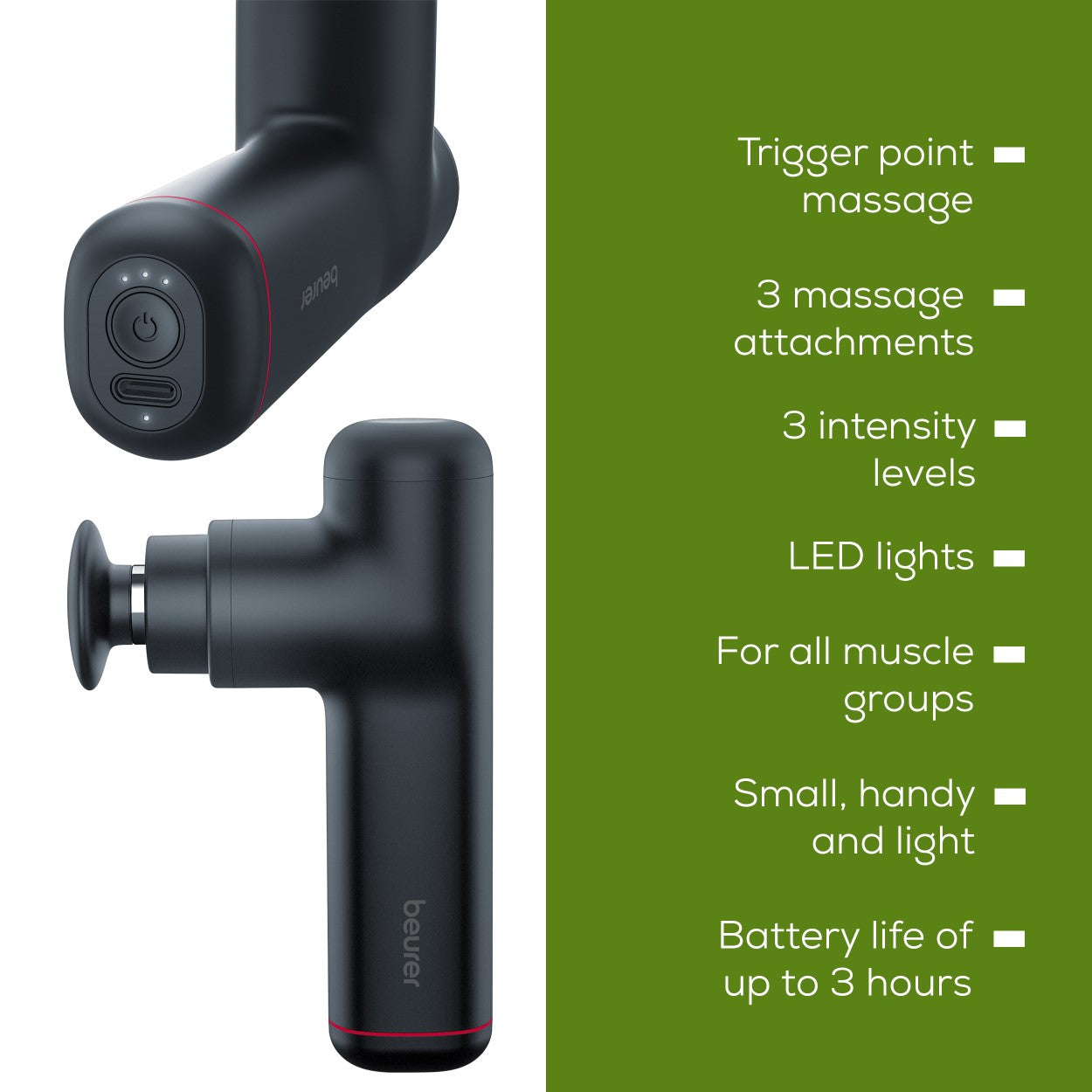 Beurer MG 79 Travel Massage Gun: Powerful Trigger-Point Massage for All Muscle Groups, Ideal for Sensitive Areas