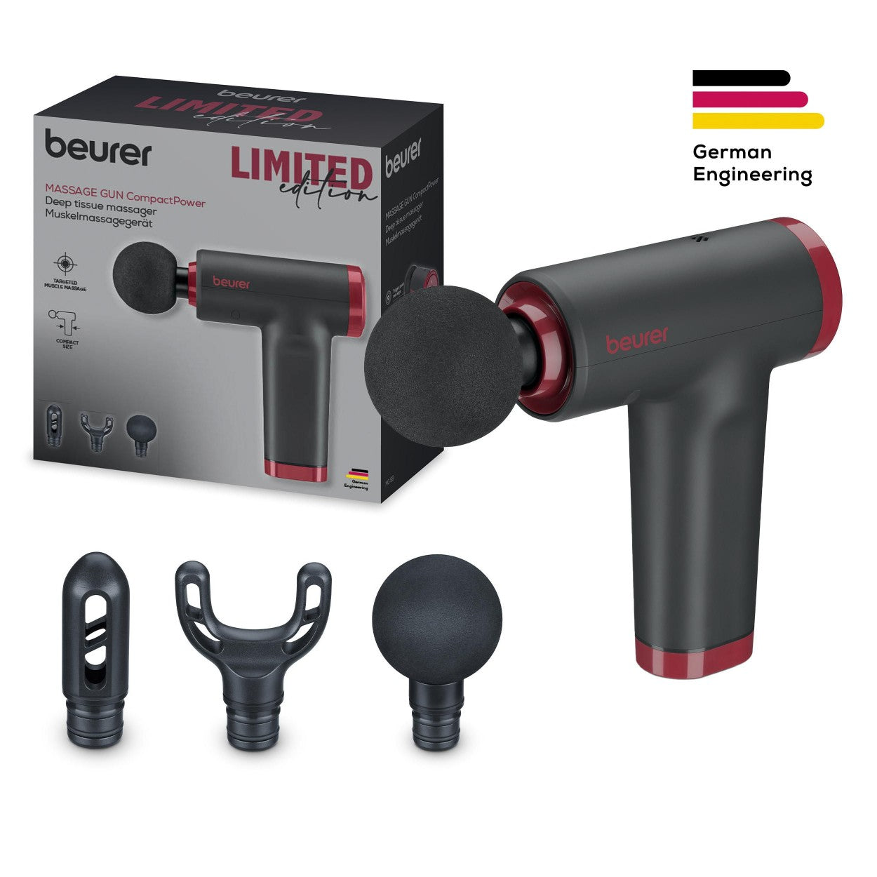 Beurer Massage Gun MG 89 LE25 Rechargeable, Compact, Powerful, Targeted Muscle Regeneration. 3 Massage Heads