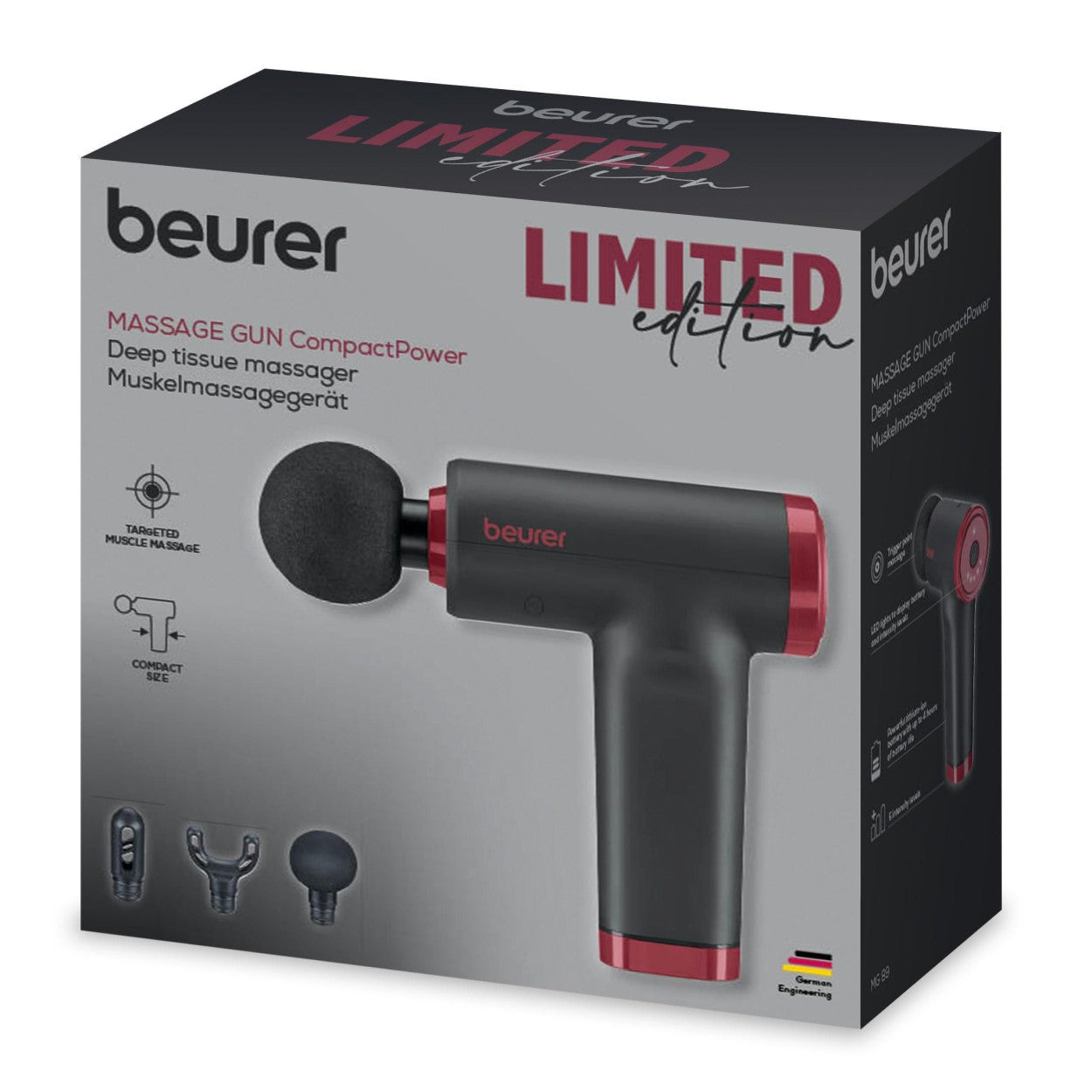 Beurer Massage Gun MG 89 LE25 Rechargeable, Compact, Powerful, Targeted Muscle Regeneration. 3 Massage Heads