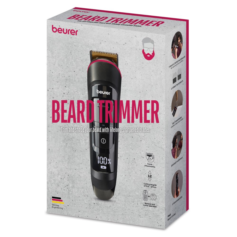 Beurer Beard Trimmer with Self-Sharpening Stainless-Steel Blade MN4X
