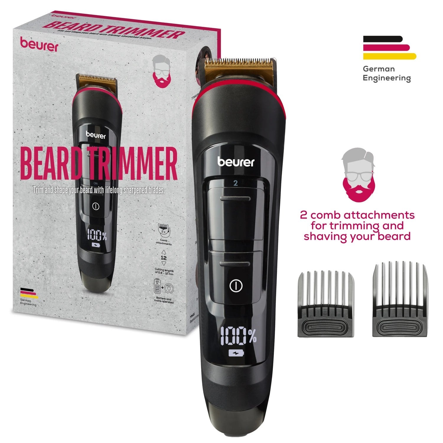 Beurer MN4X Beard Trimmer with Self-Sharpening Blade - Rechargeable