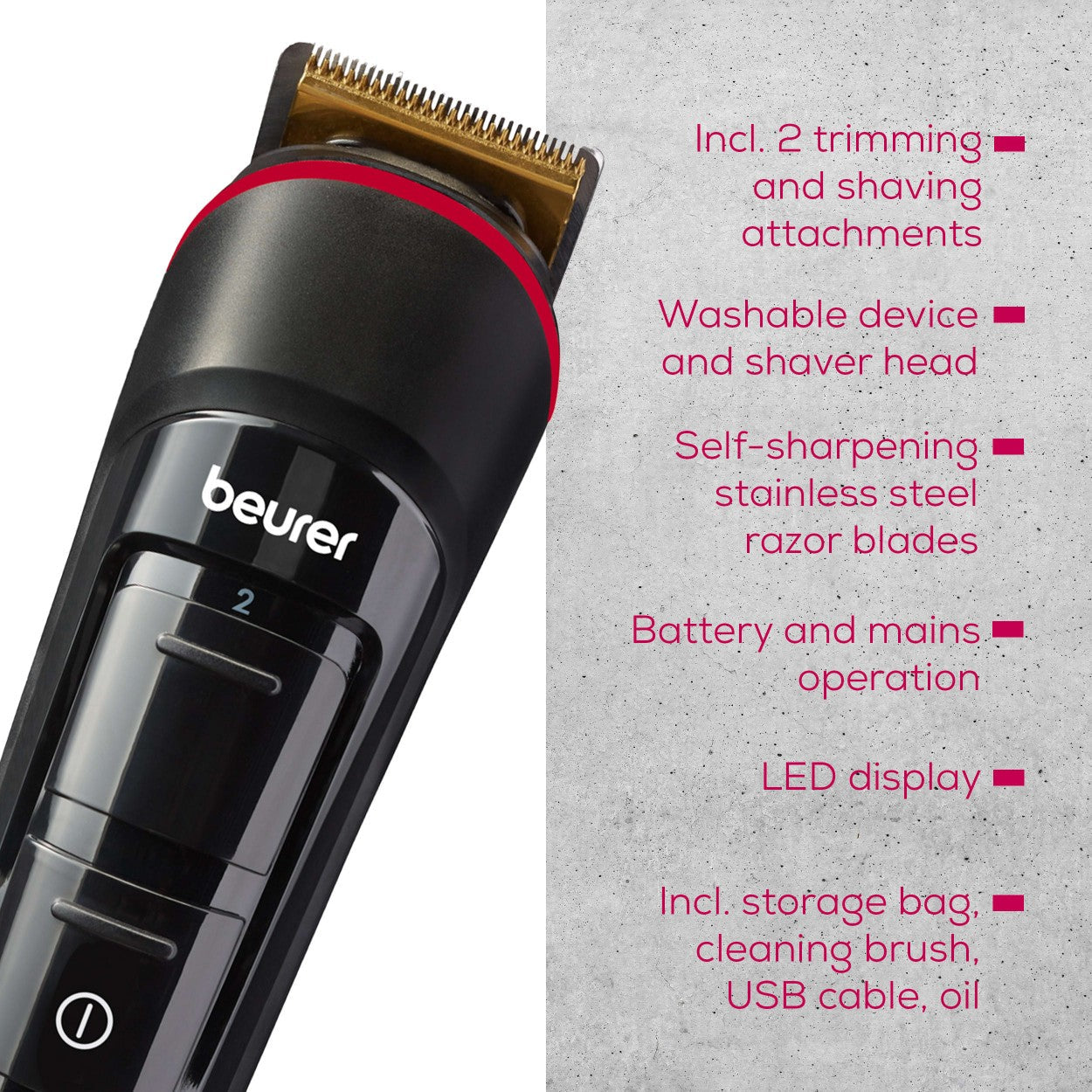 Beurer MN4X Beard Trimmer with Self-Sharpening Blade - Rechargeable