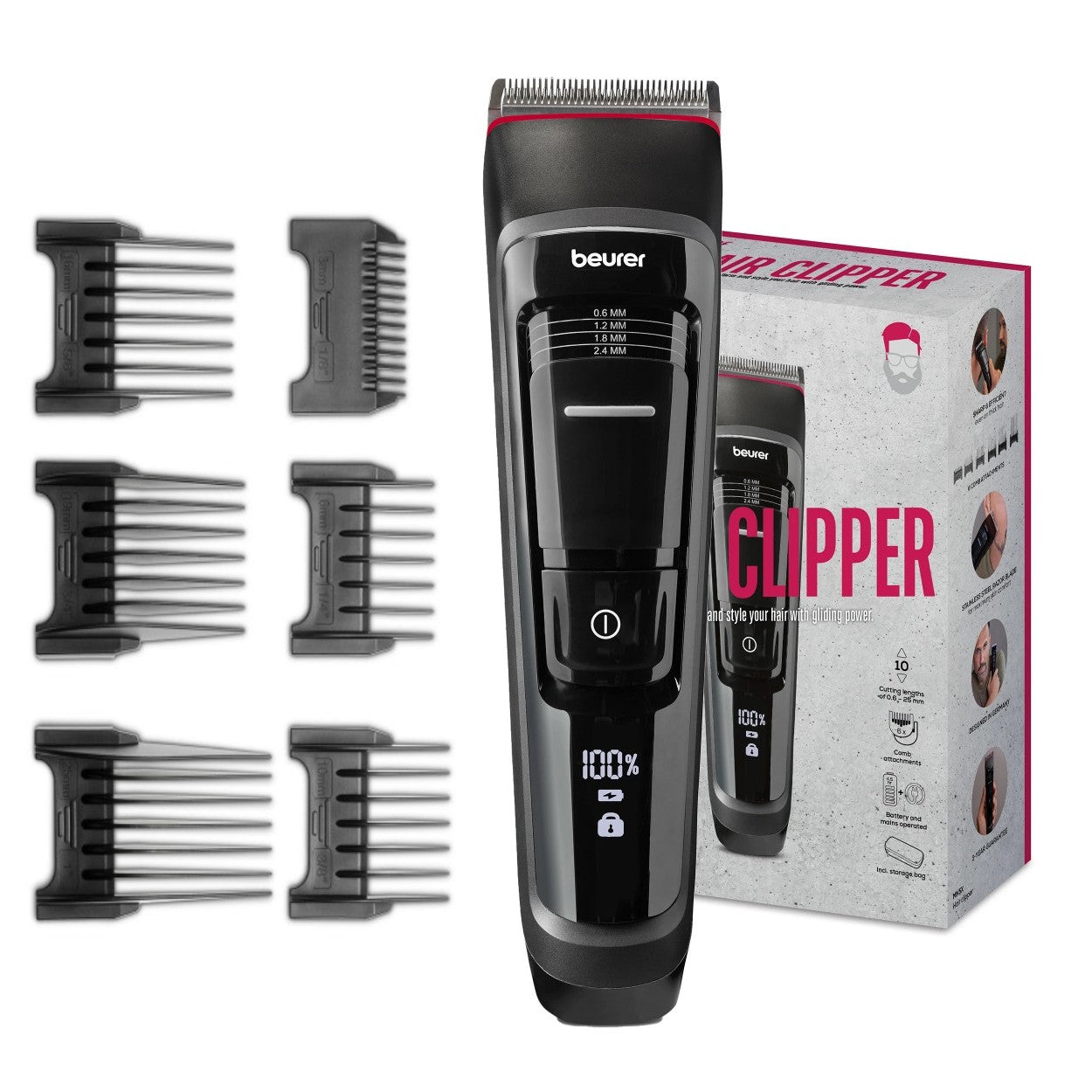 Beurer Germany MN5X Hair Clipper & Trimmer: 7 Attachments. 10 Cutting Lengths. Rechargeable