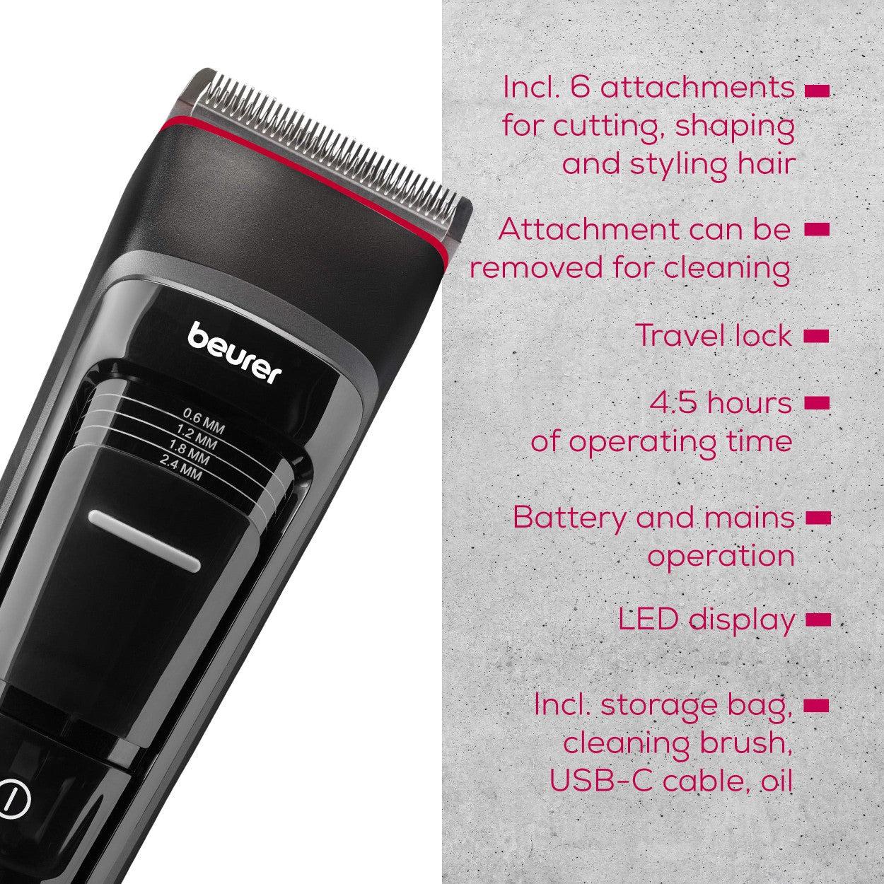 Beurer Germany MN5X Hair Clipper & Trimmer: 7 Attachments. 10 Cutting Lengths. Rechargeable