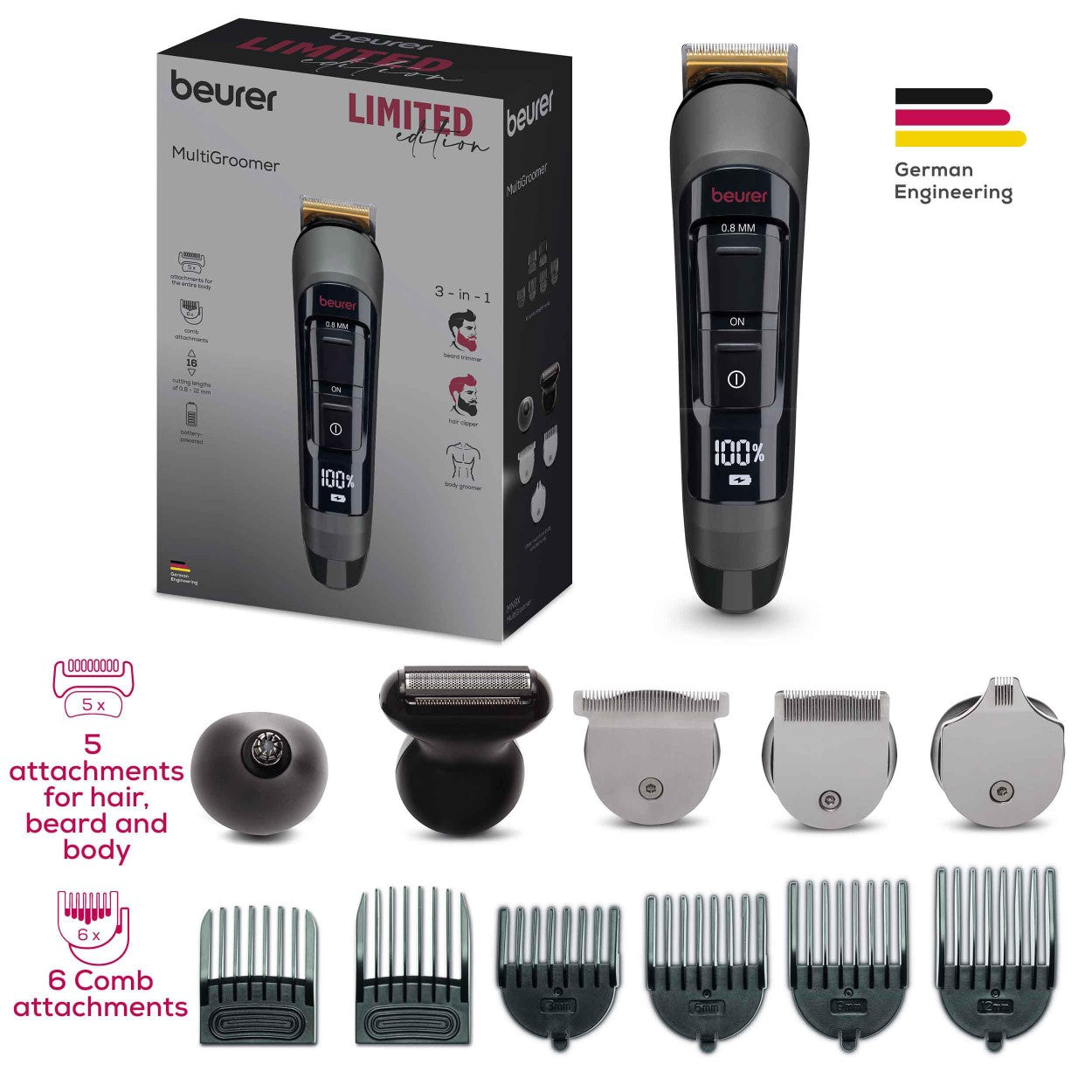 Beurer MN9X LE25 Electric Multi Groomer | Trim & Shave the Entire Body Including Ears, Nose, Beard & Hair