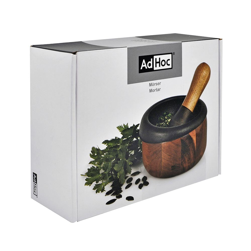 AdHoc Mortar and Pestle Cast Iron and Acacia Wood CRUSH – 2 Pieces